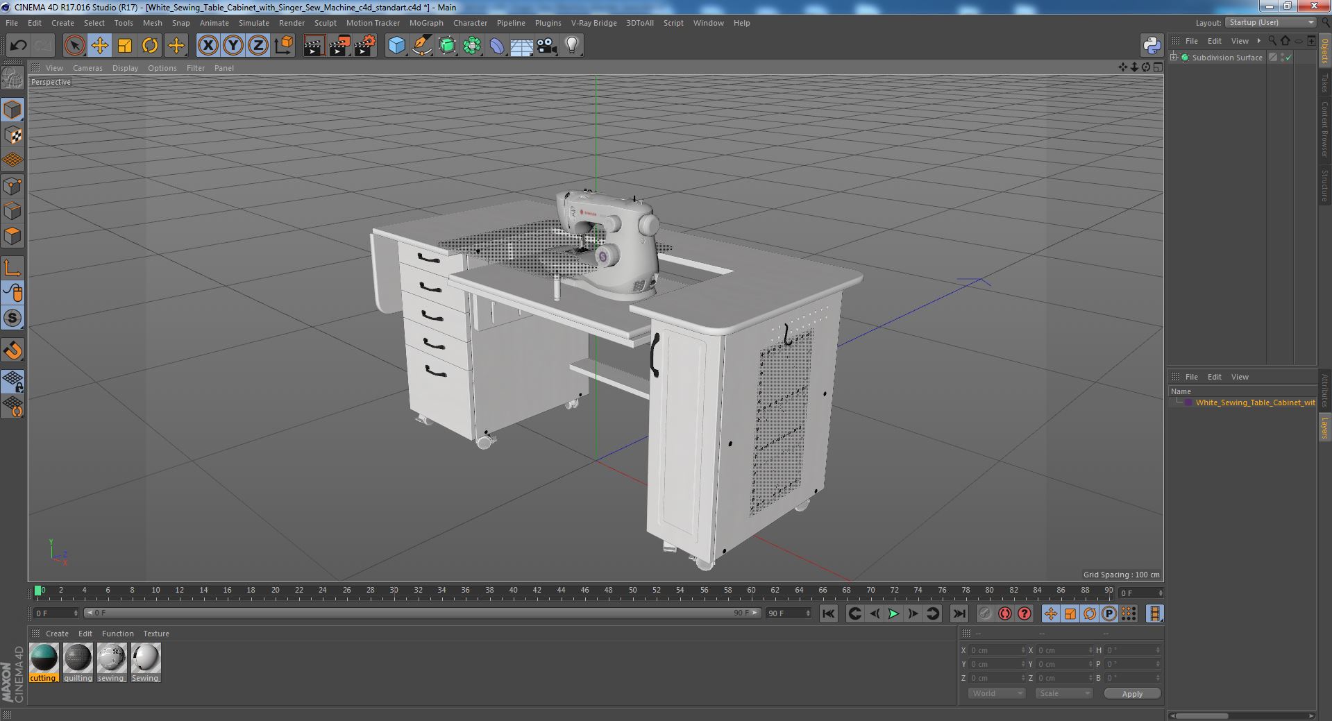 3D model White Sewing Table Cabinet with Singer Sew Machine