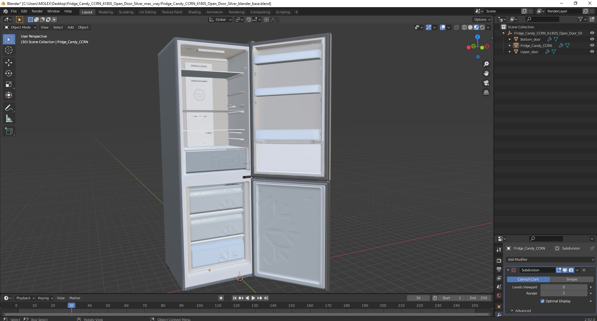 3D model Fridge Candy CCRN 6180S Open Door Silver