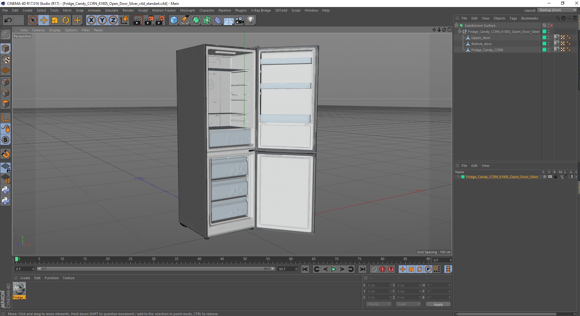 3D model Fridge Candy CCRN 6180S Open Door Silver