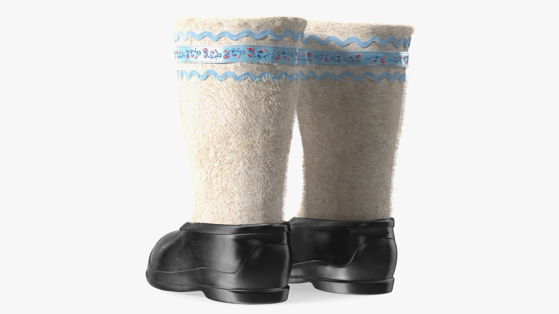 White Felt Boots With Rubber Waterproof Galoshes Fur 3D