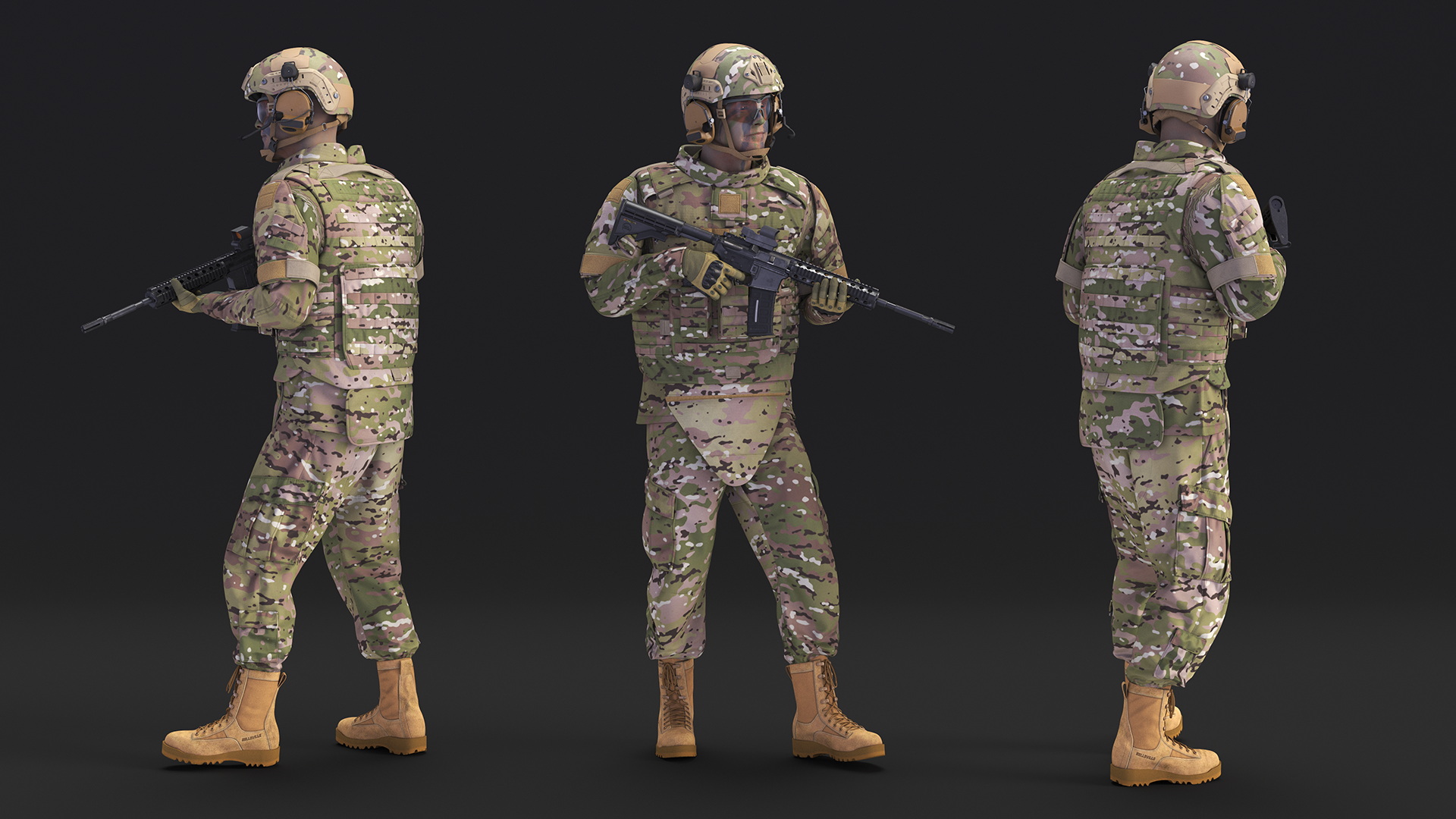 3D Fully Equipped Military Soldier in Green Camo Walking model