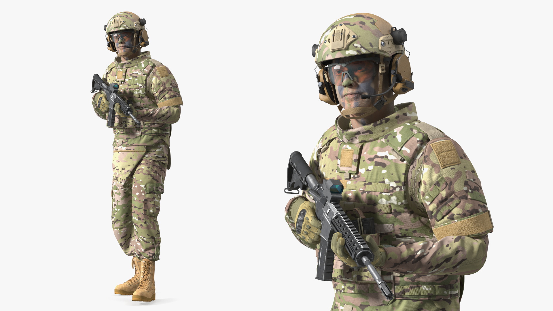 3D Fully Equipped Military Soldier in Green Camo Walking model