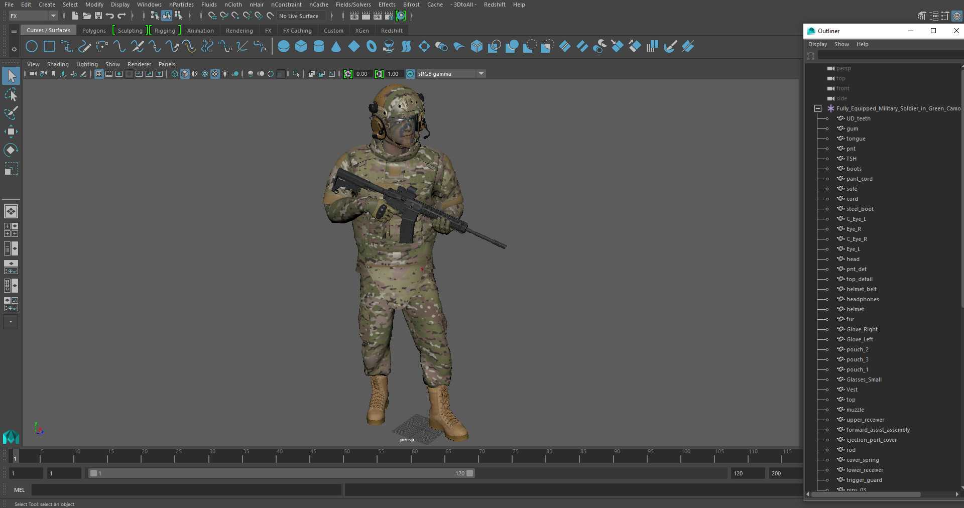 3D Fully Equipped Military Soldier in Green Camo Walking model