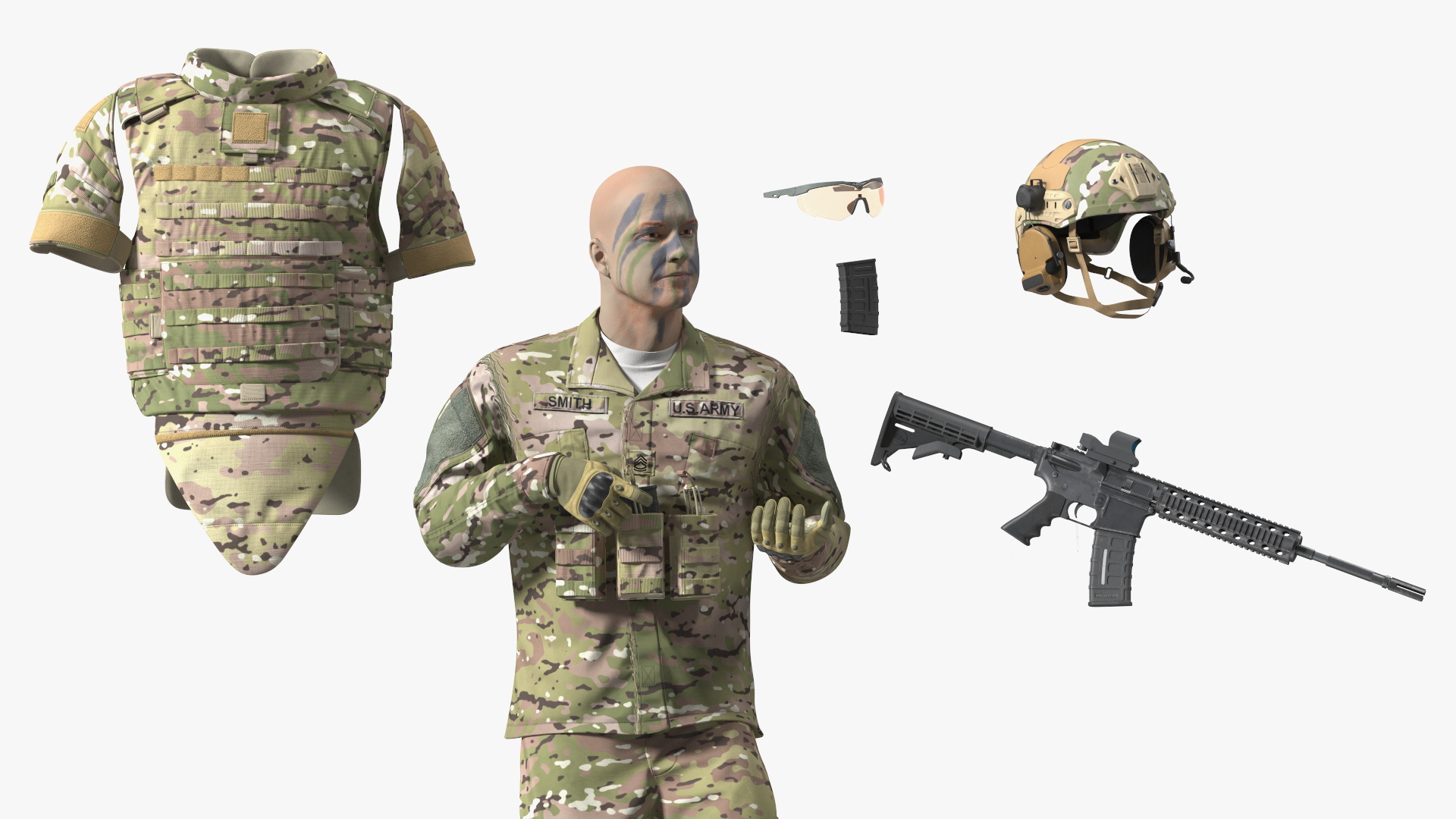 3D Fully Equipped Military Soldier in Green Camo Walking model