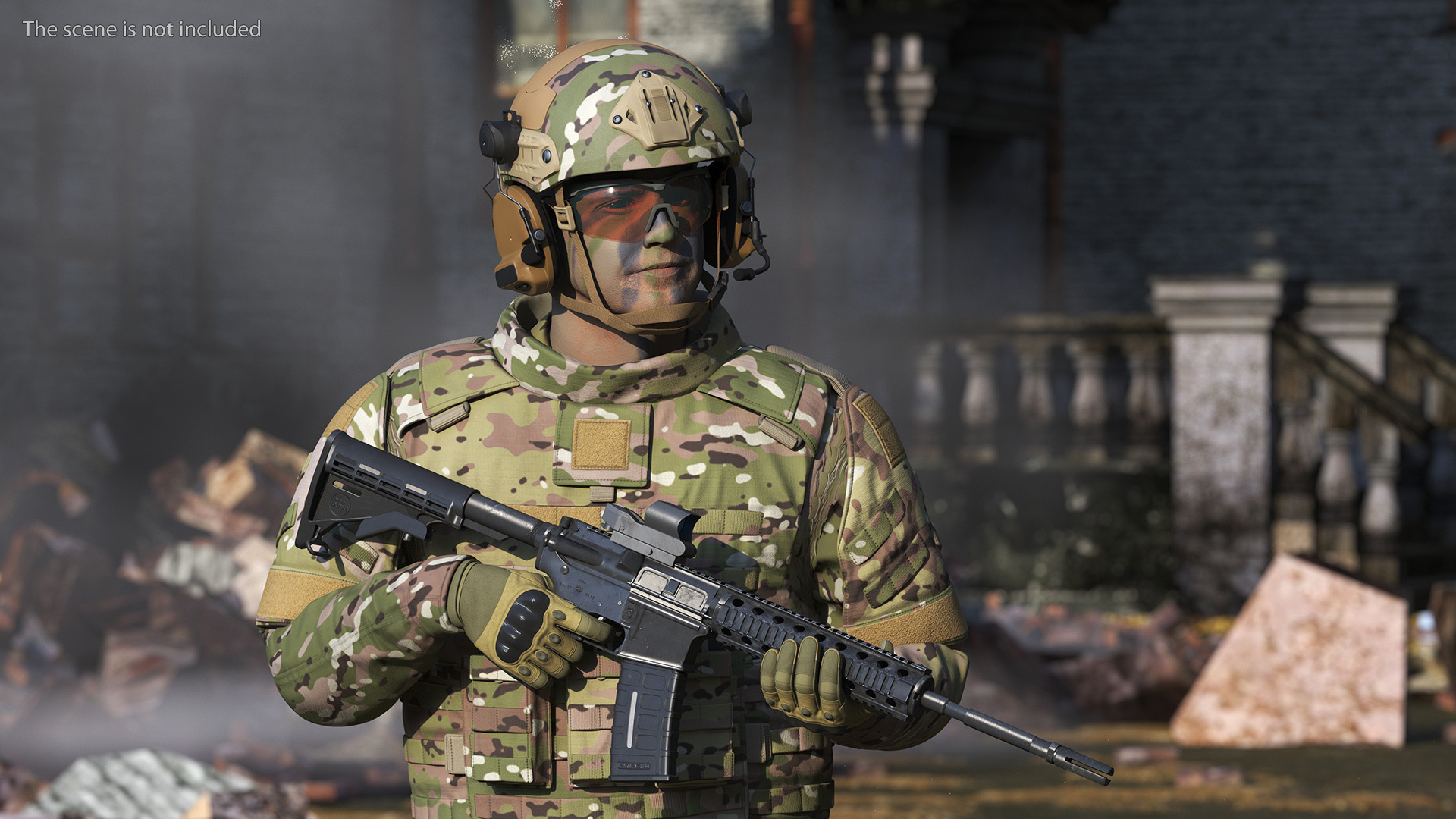 3D Fully Equipped Military Soldier in Green Camo Walking model