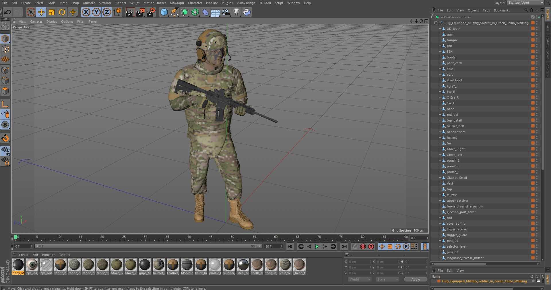 3D Fully Equipped Military Soldier in Green Camo Walking model