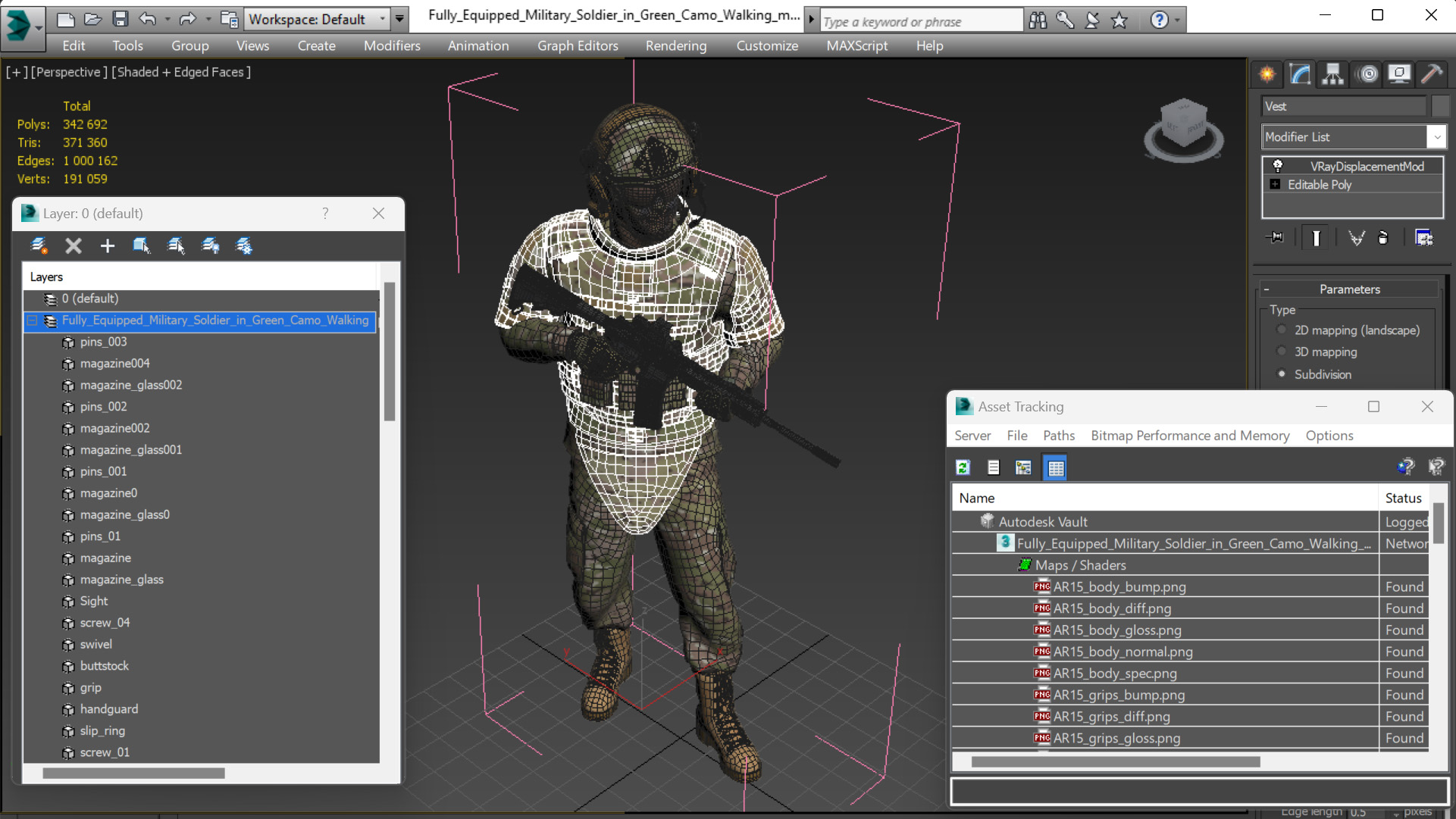 3D Fully Equipped Military Soldier in Green Camo Walking model