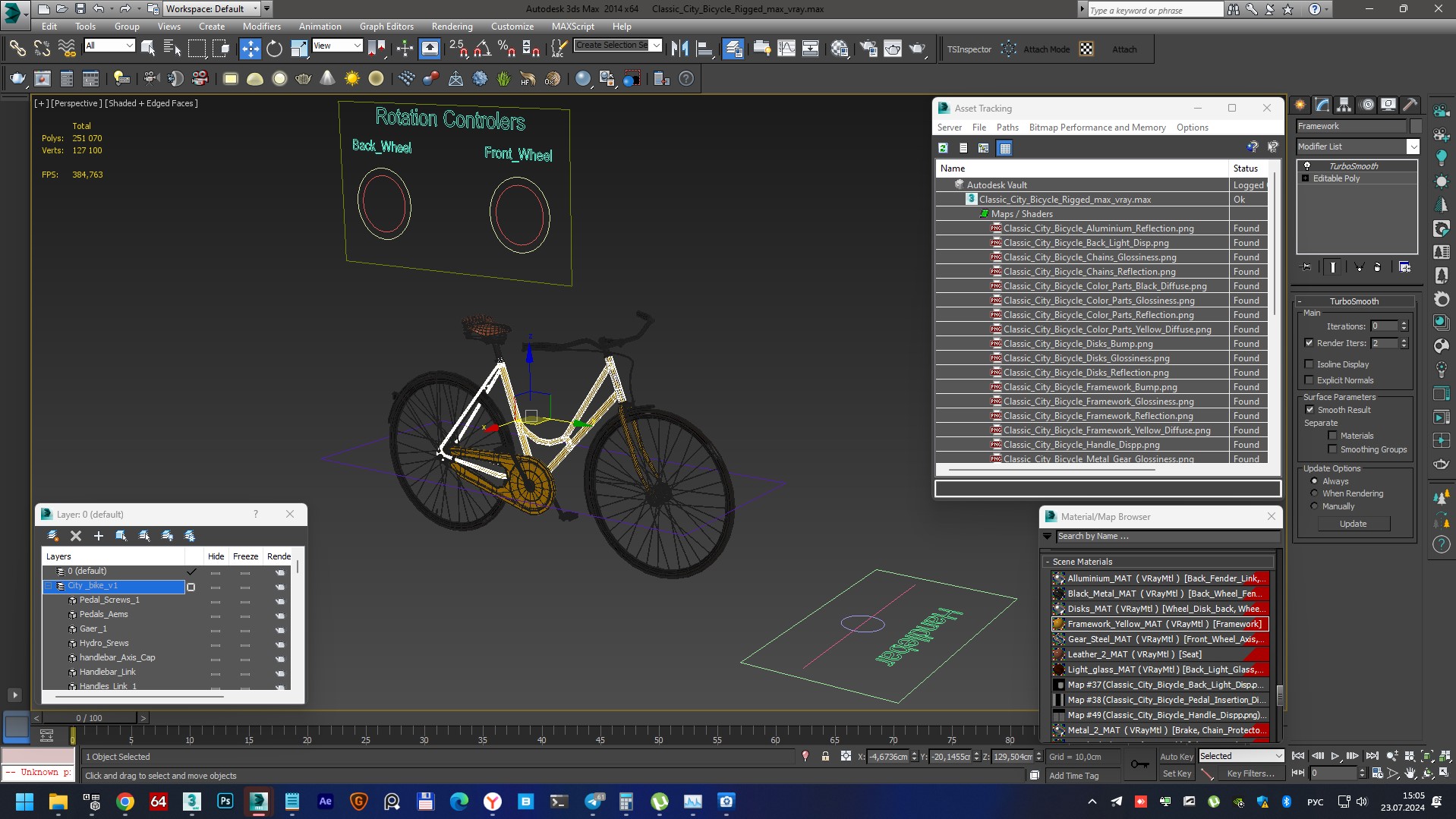 3D Classic City Bicycle Rigged for Cinema 4D
