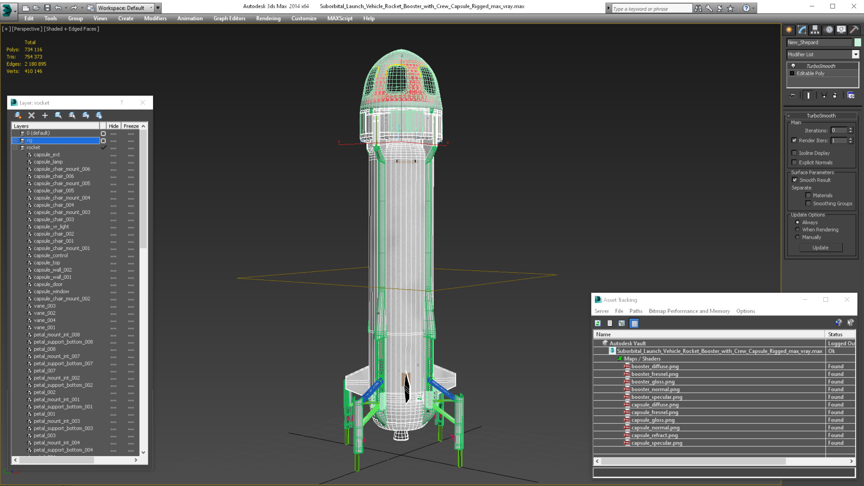 3D model Suborbital Launch Vehicle Rocket Booster with Crew Capsule Rigged