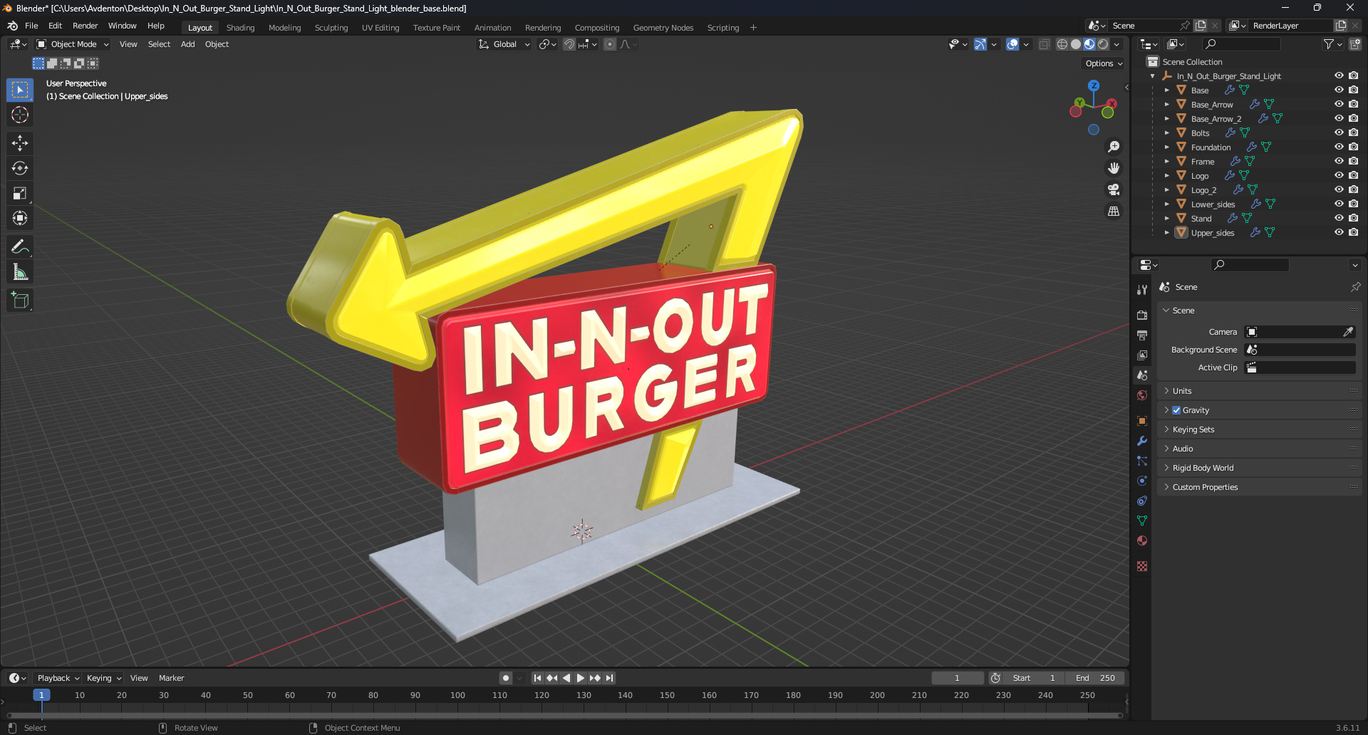 In N Out Burger Stand Light 3D