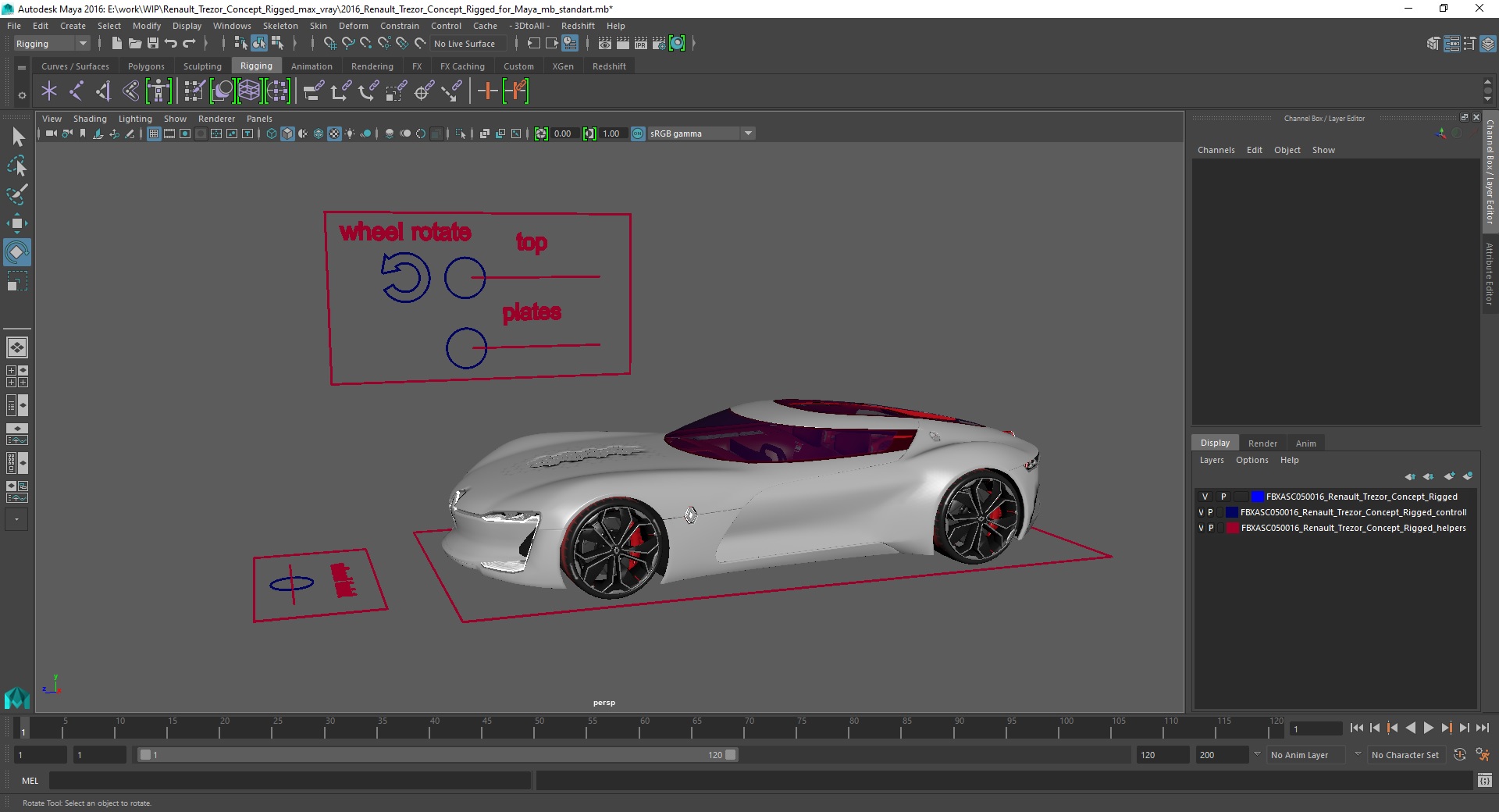 3D 2016 Renault Trezor Concept Rigged for Maya model