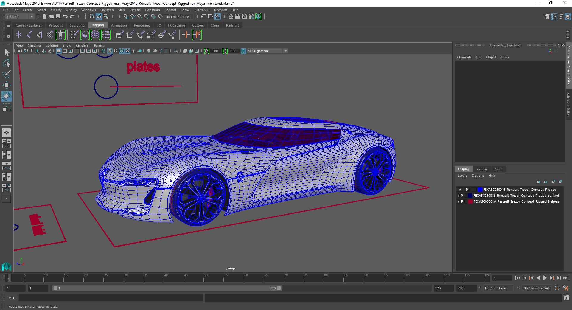3D 2016 Renault Trezor Concept Rigged for Maya model