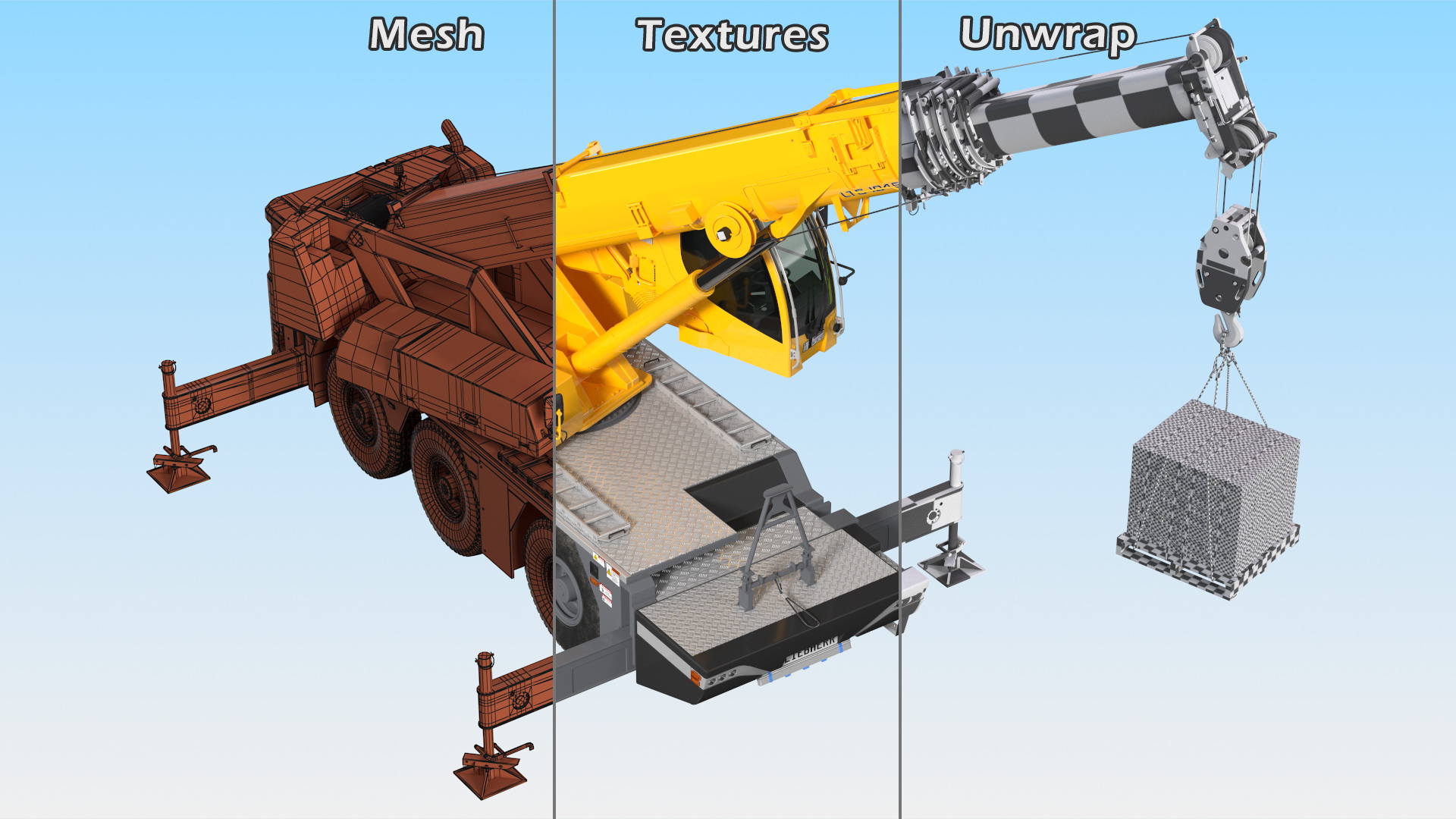 3D model Mobile Crane Liebherr with Bricks Rigged