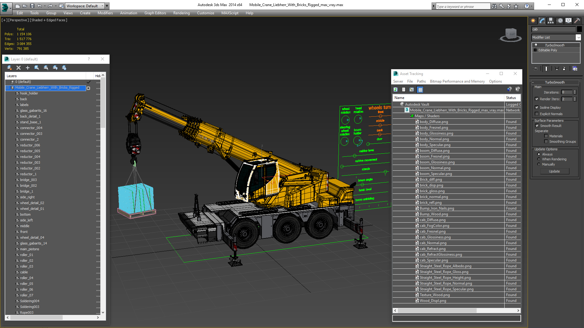 3D model Mobile Crane Liebherr with Bricks Rigged