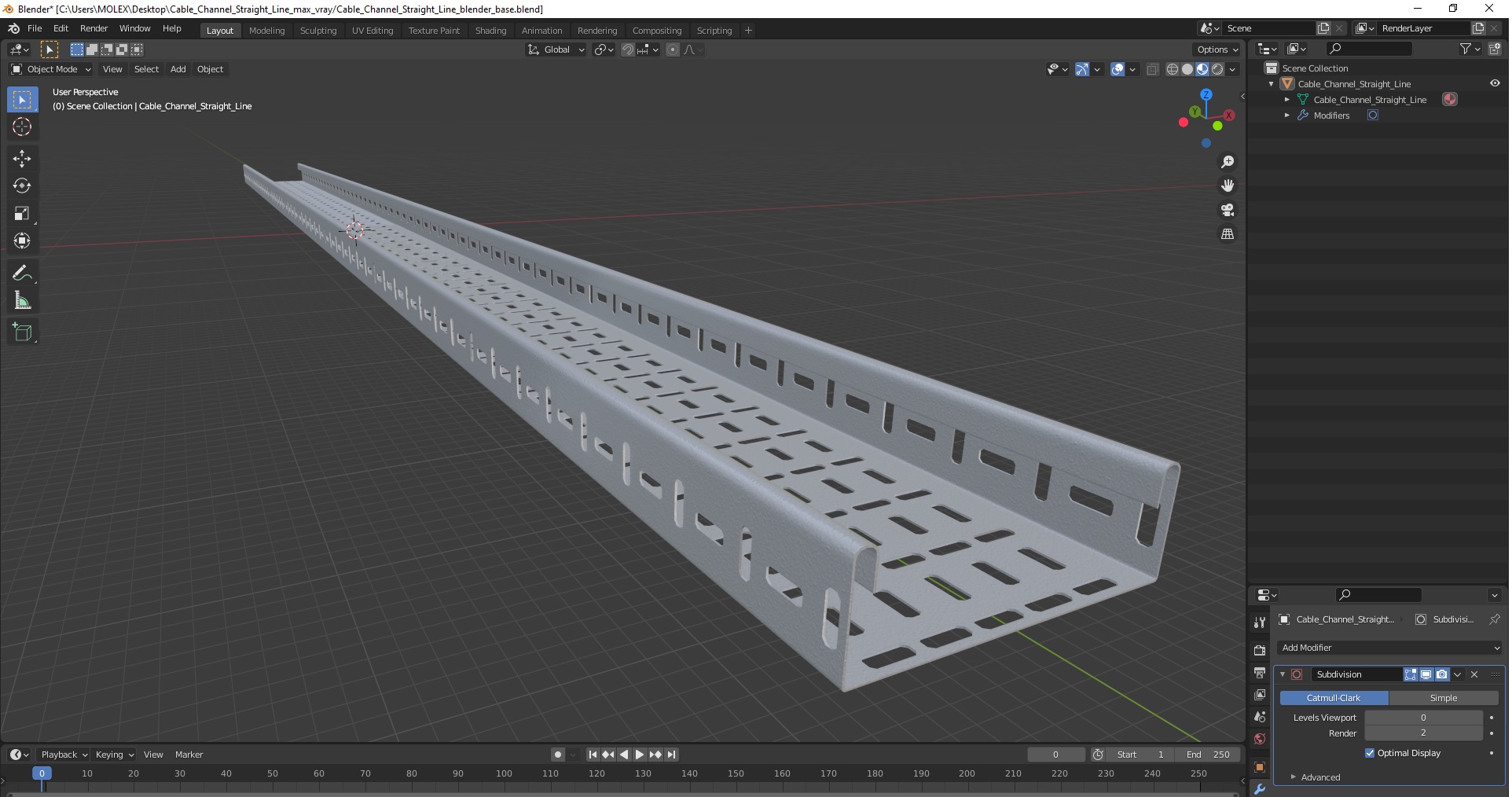 Cable Channel Straight Line 3D
