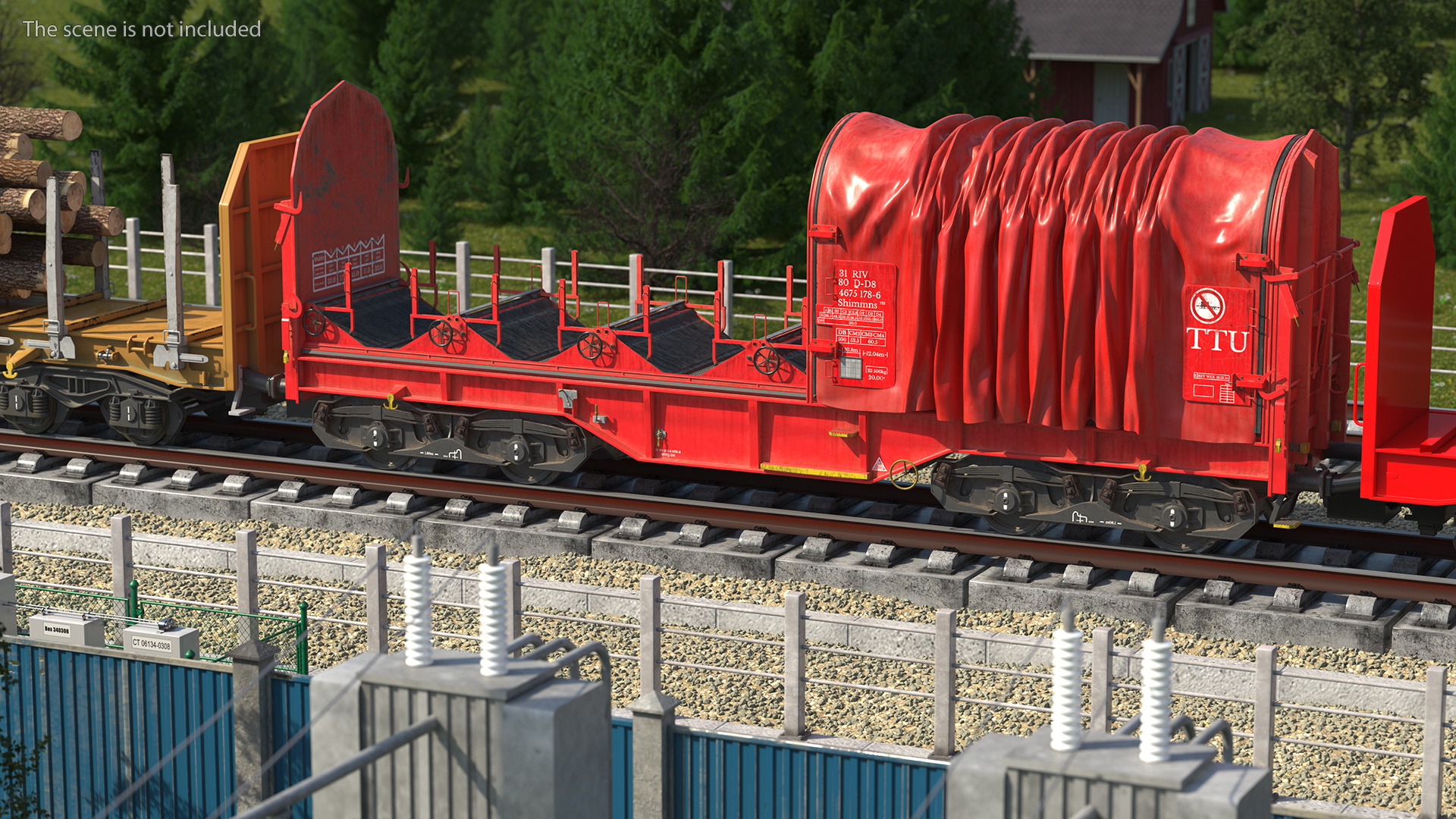 DB Cargo Coil Transporter Tarpaulin Freight Wagon Opened Dirty 3D