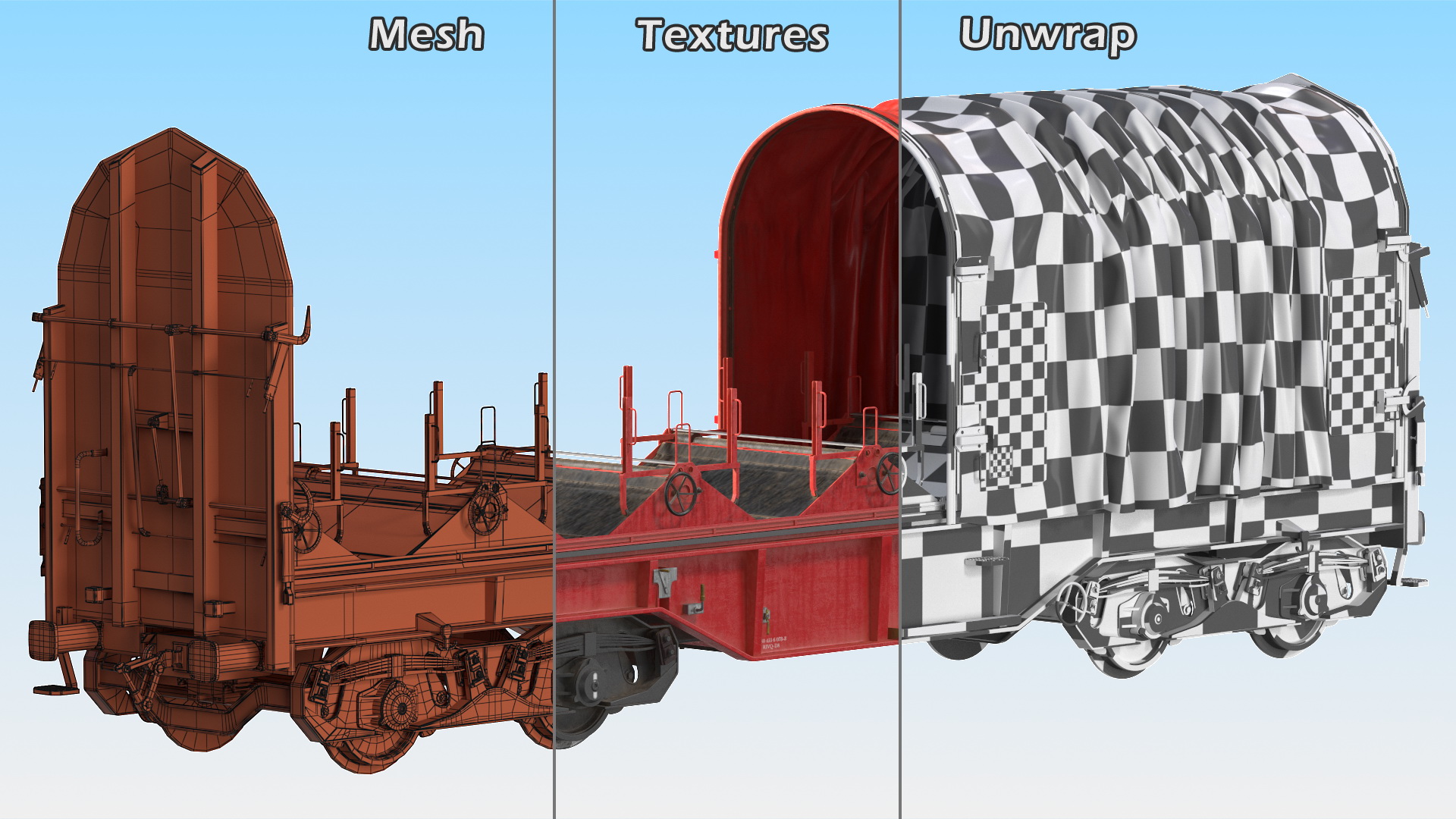 DB Cargo Coil Transporter Tarpaulin Freight Wagon Opened Dirty 3D