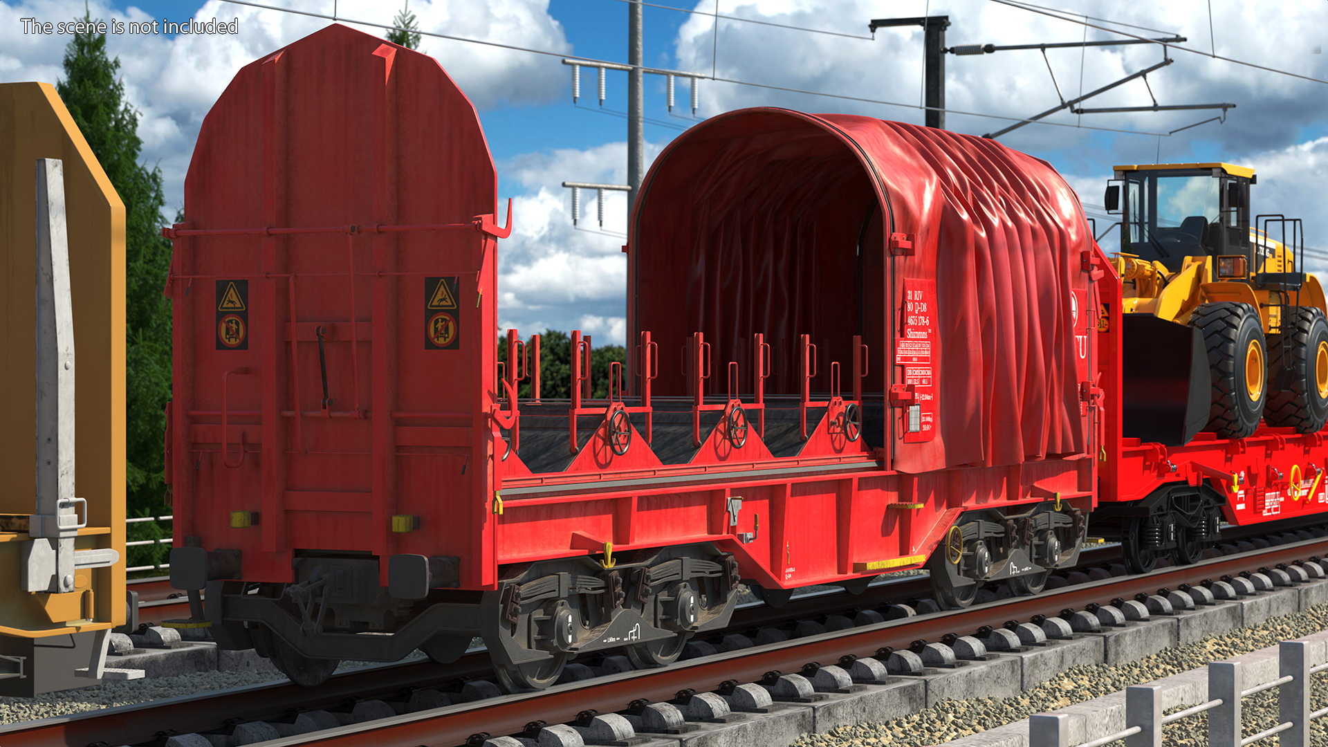 DB Cargo Coil Transporter Tarpaulin Freight Wagon Opened Dirty 3D