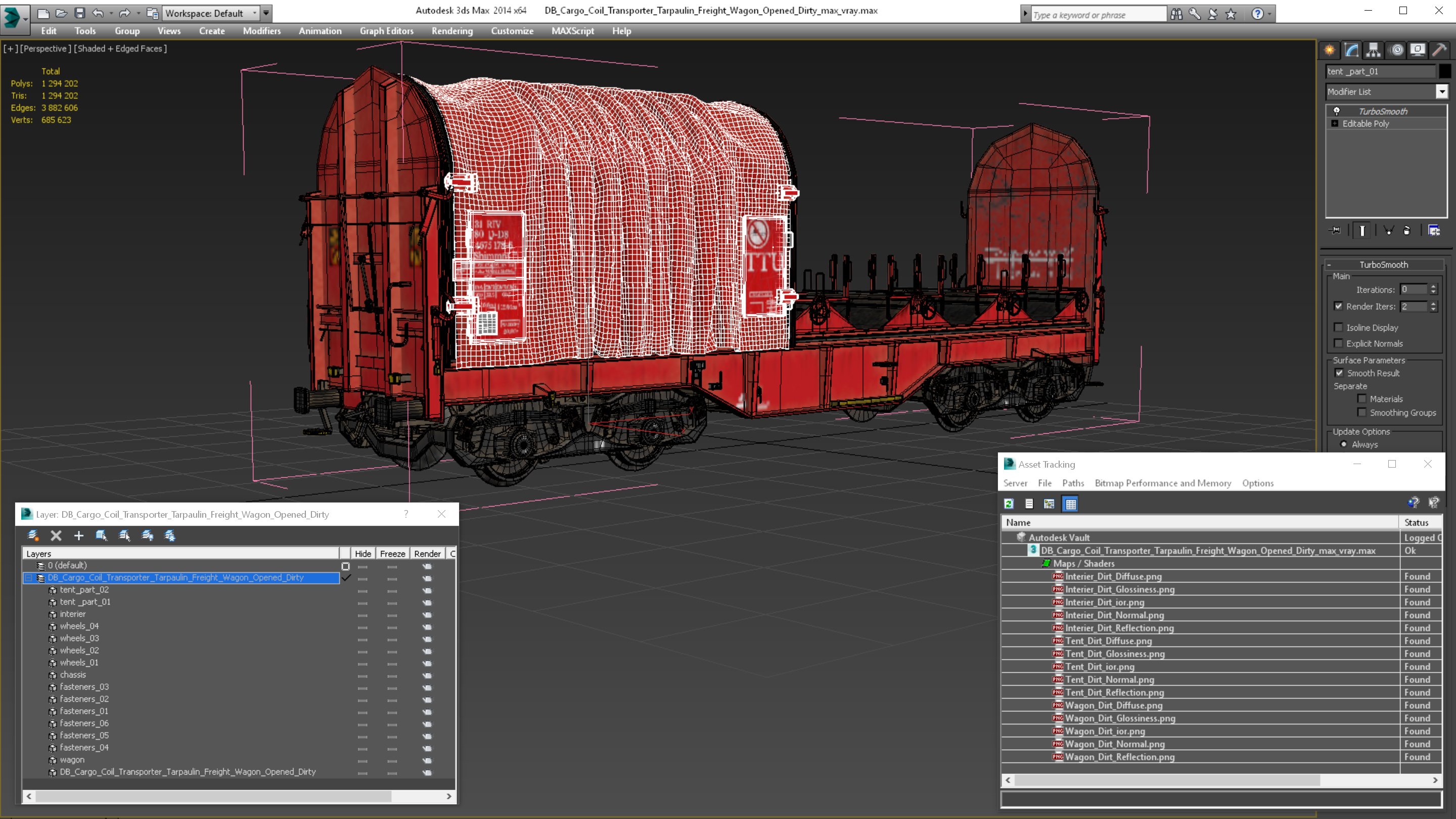 DB Cargo Coil Transporter Tarpaulin Freight Wagon Opened Dirty 3D