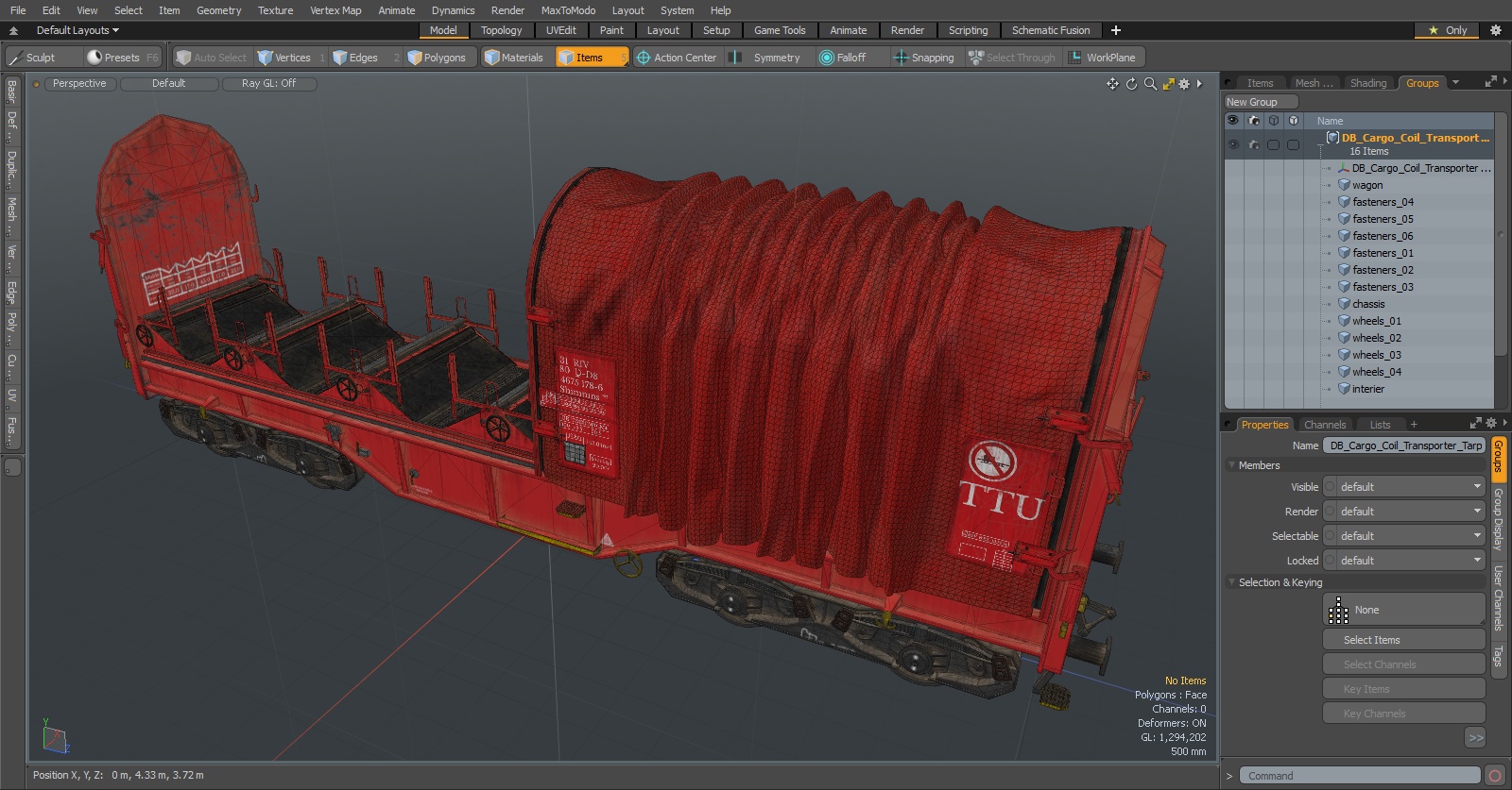 DB Cargo Coil Transporter Tarpaulin Freight Wagon Opened Dirty 3D