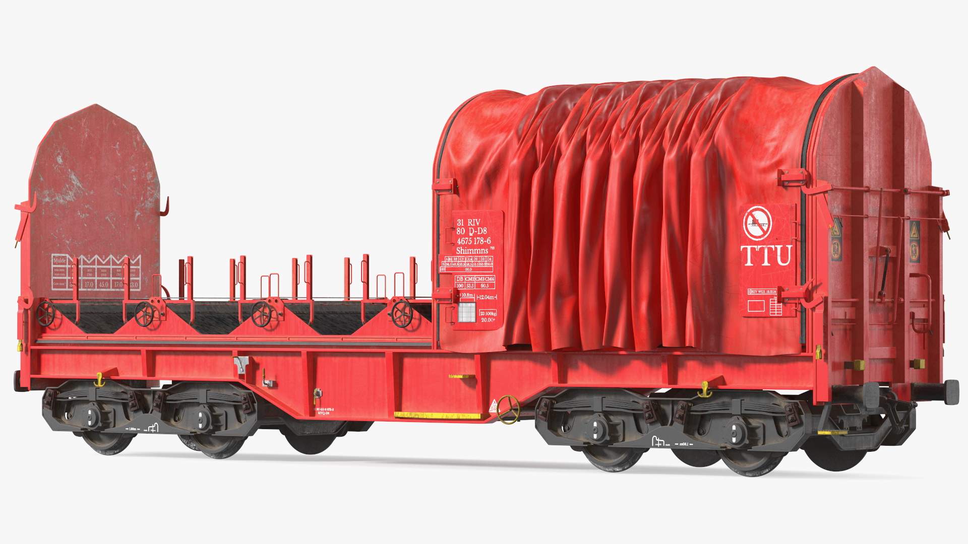 DB Cargo Coil Transporter Tarpaulin Freight Wagon Opened Dirty 3D