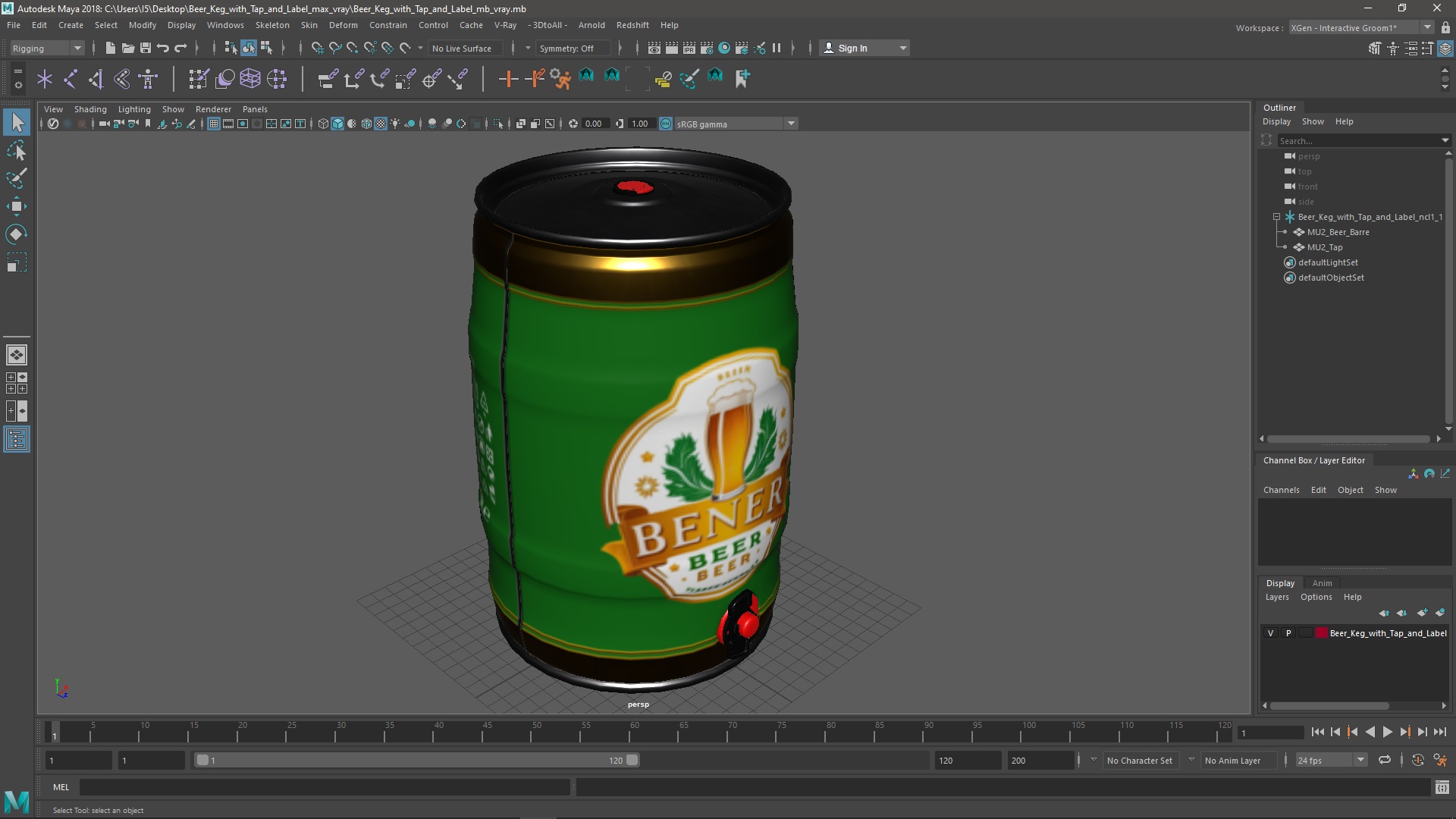 Beer Keg with Tap and Label 3D