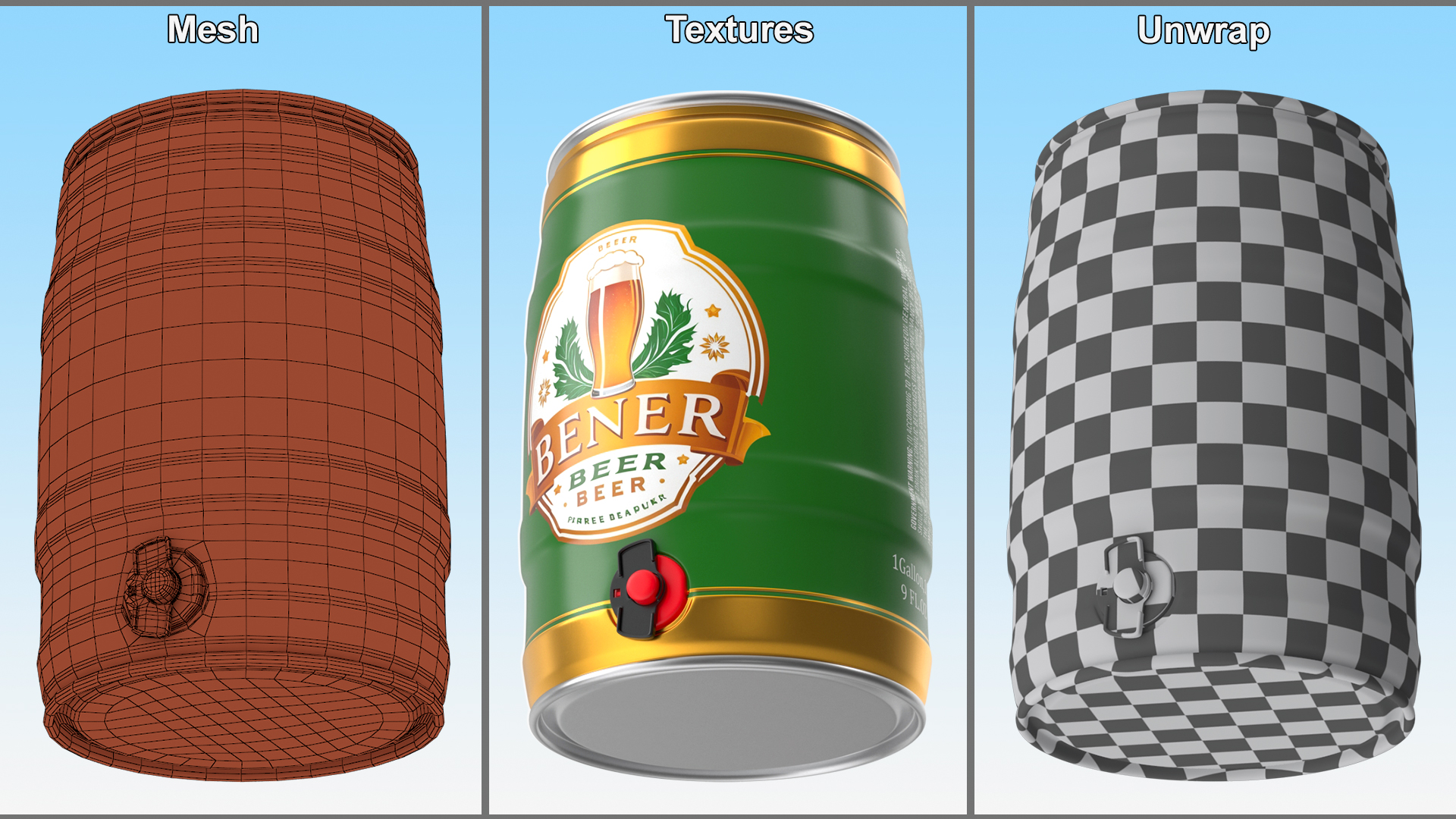 Beer Keg with Tap and Label 3D