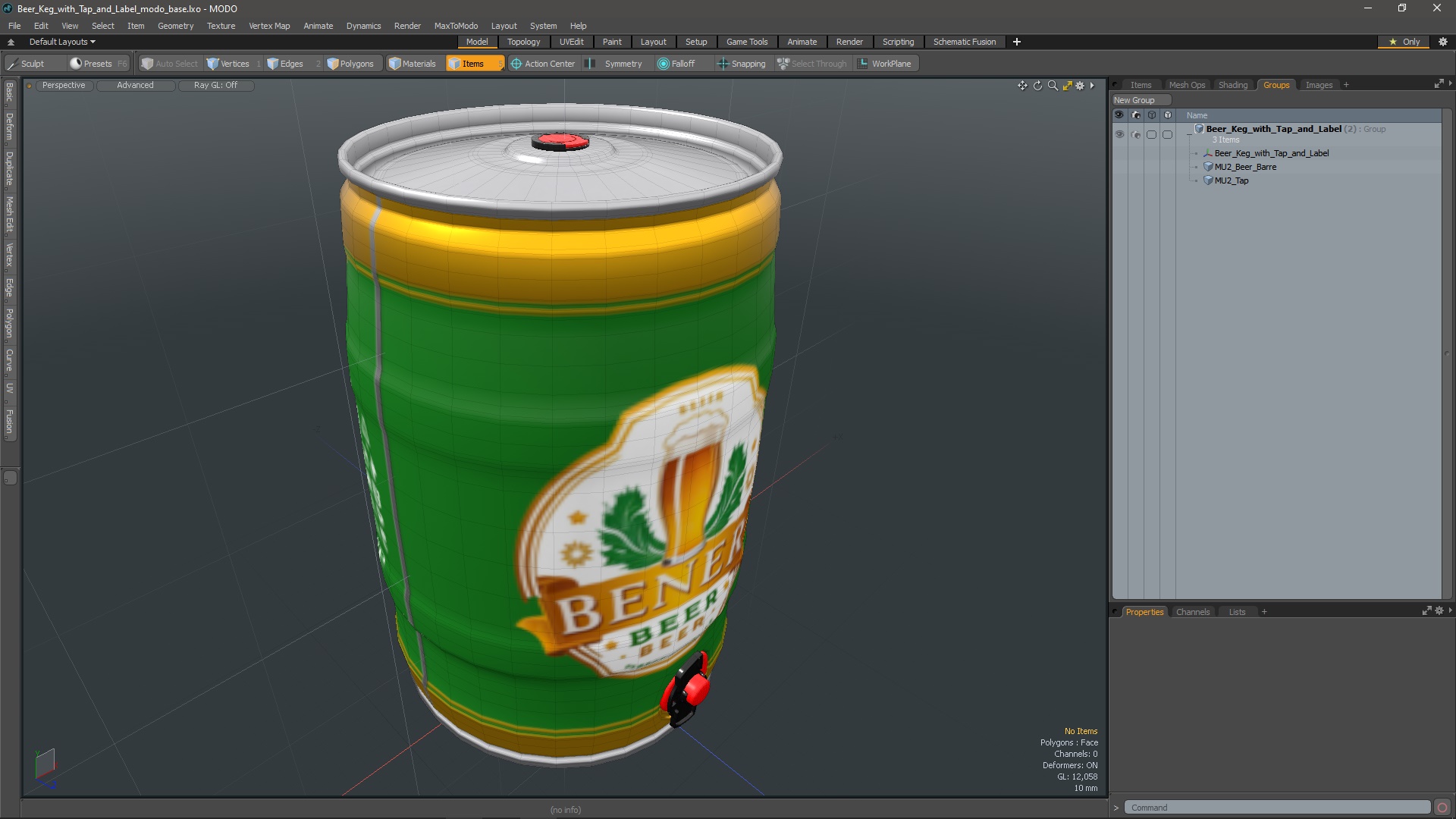 Beer Keg with Tap and Label 3D