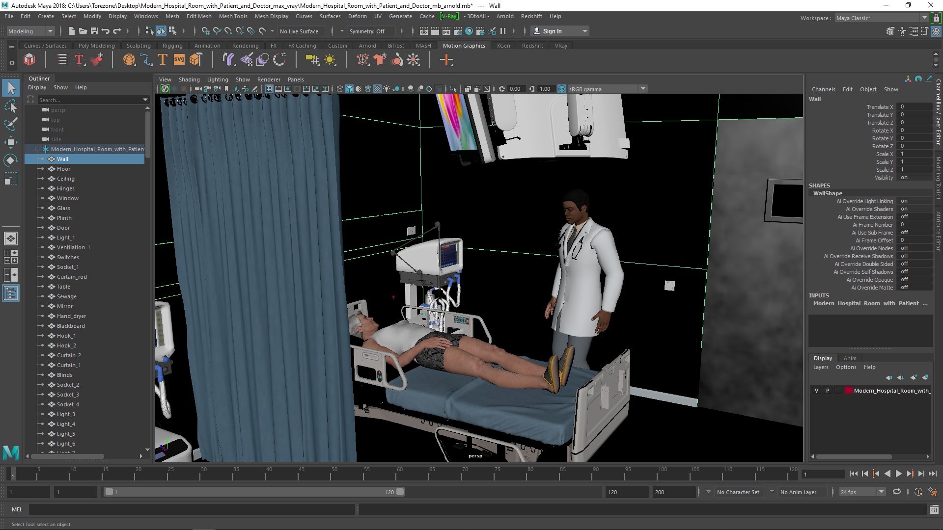 Modern Hospital Room with Patient and Doctor 3D model