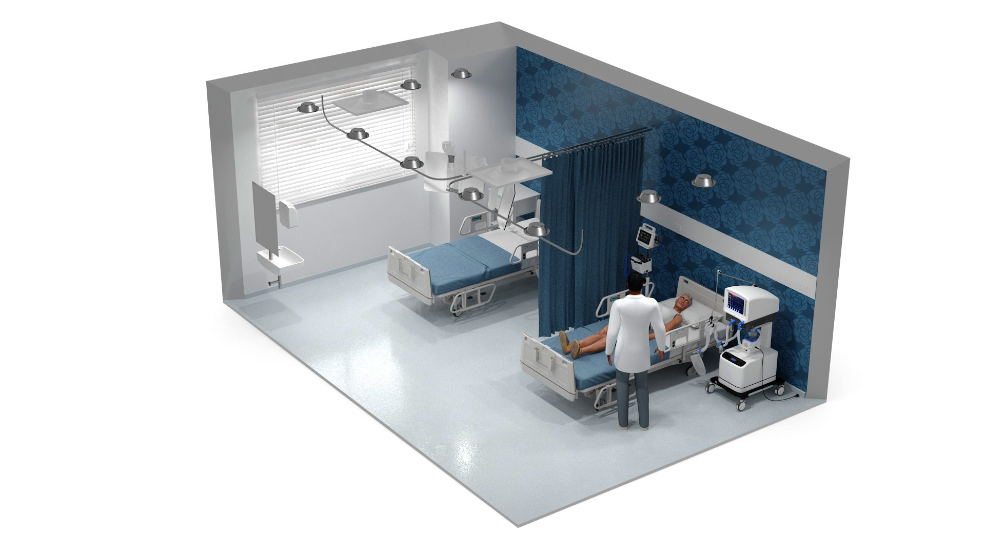 Modern Hospital Room with Patient and Doctor 3D model