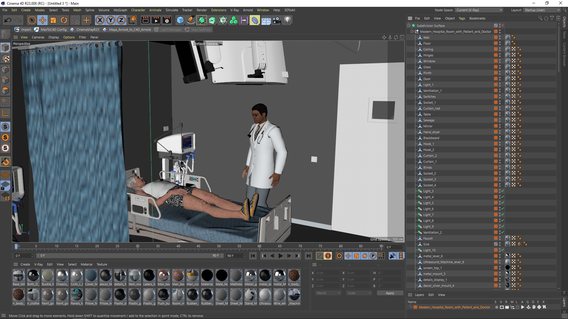 Modern Hospital Room with Patient and Doctor 3D model