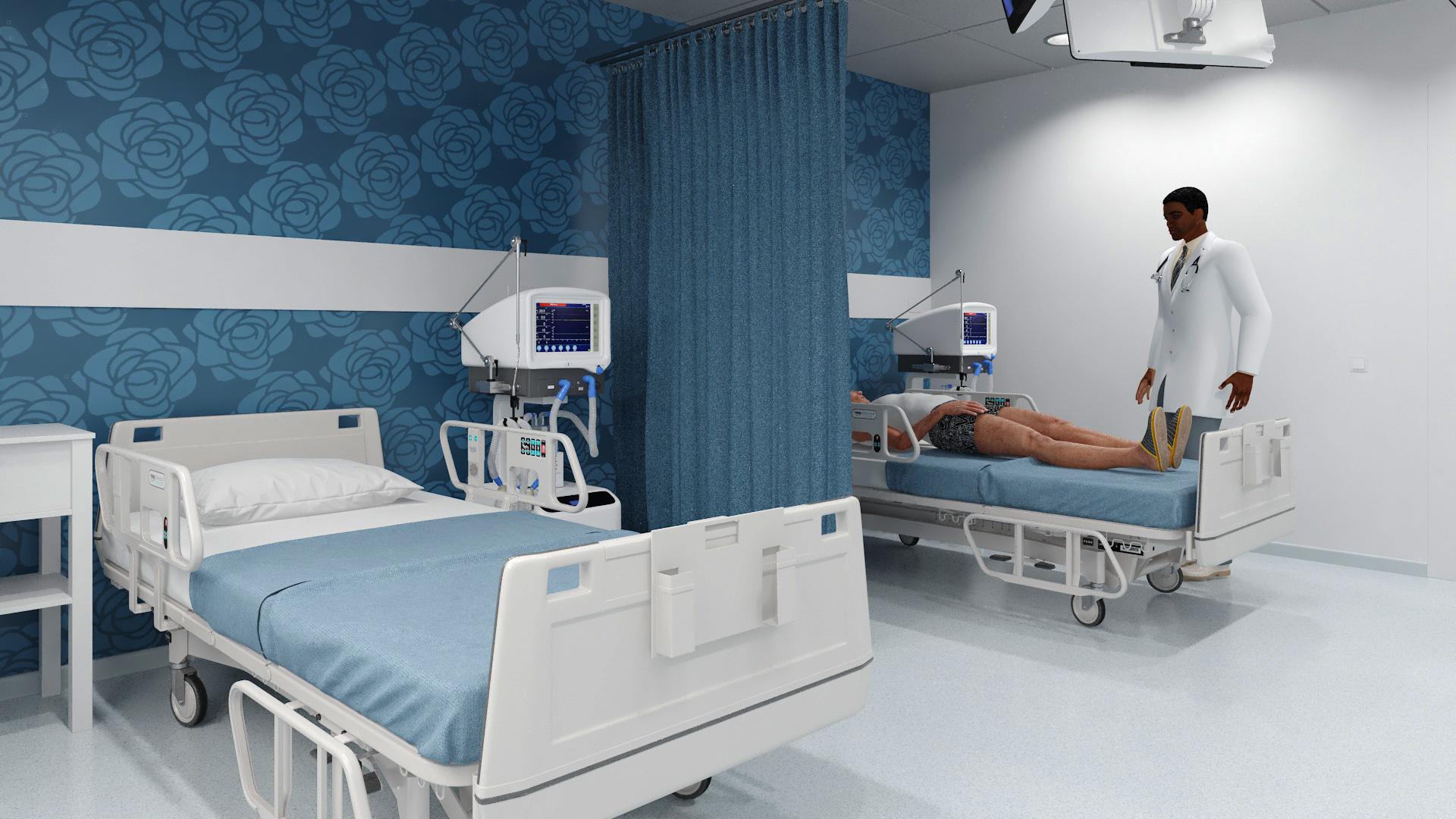 Modern Hospital Room with Patient and Doctor 3D model