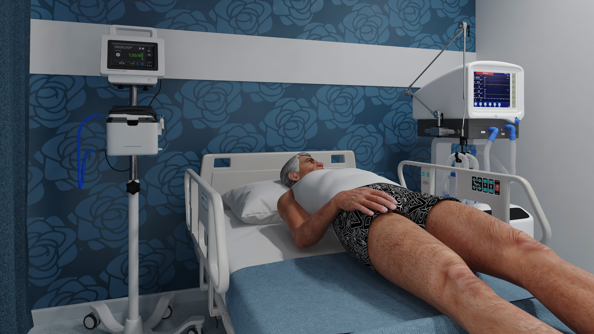 Modern Hospital Room with Patient and Doctor 3D model