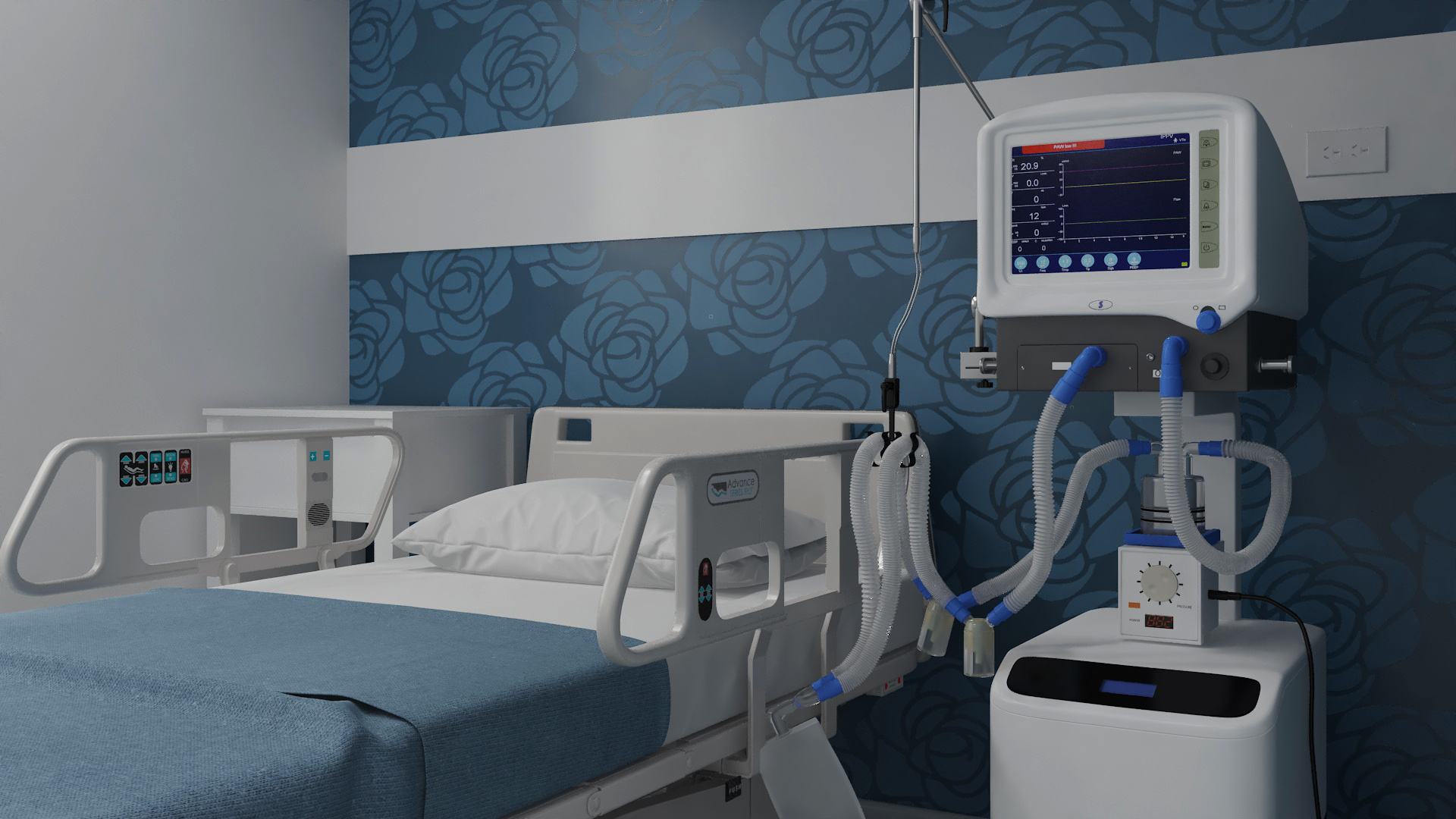 Modern Hospital Room with Patient and Doctor 3D model
