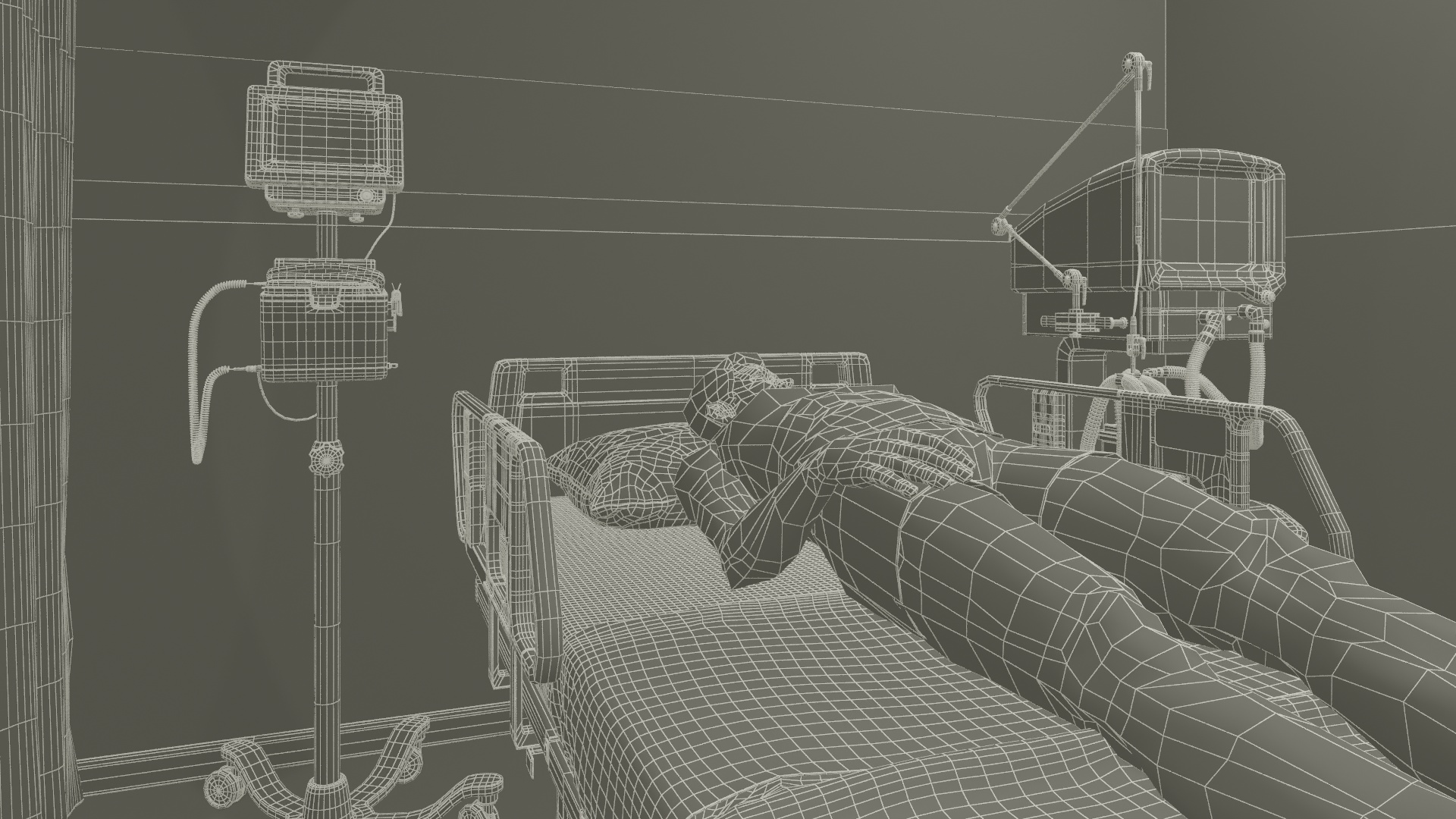 Modern Hospital Room with Patient and Doctor 3D model