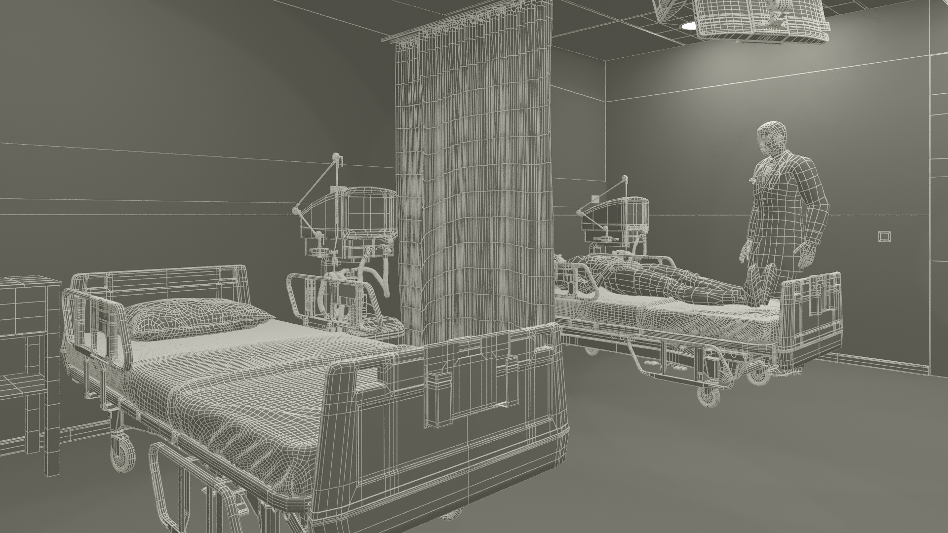 Modern Hospital Room with Patient and Doctor 3D model