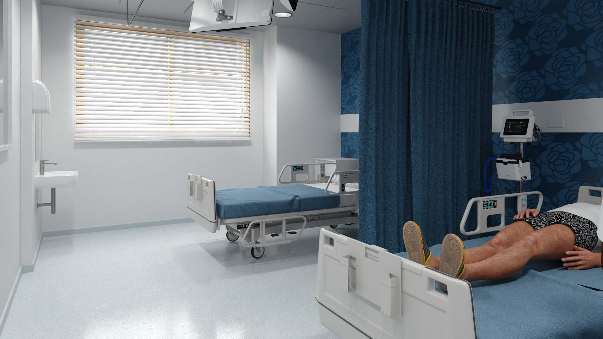 Modern Hospital Room with Patient and Doctor 3D model