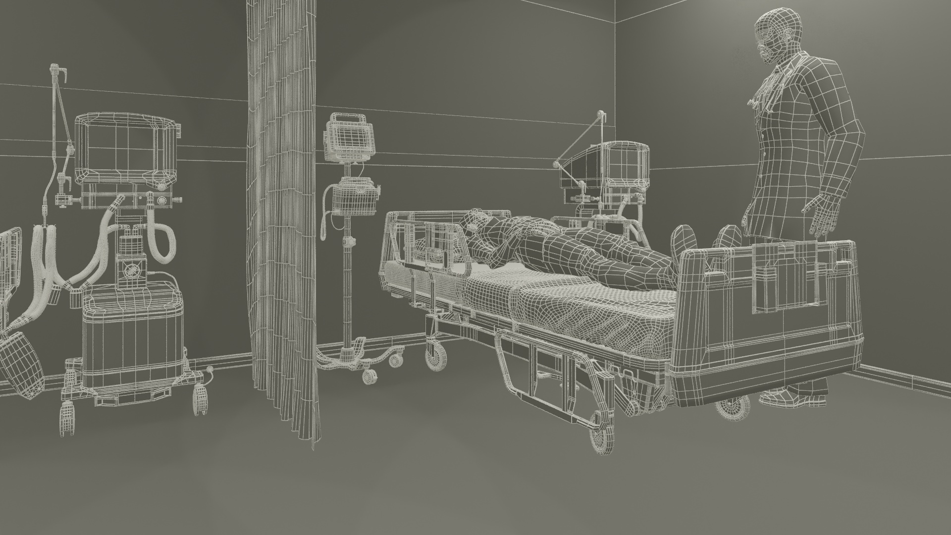 Modern Hospital Room with Patient and Doctor 3D model