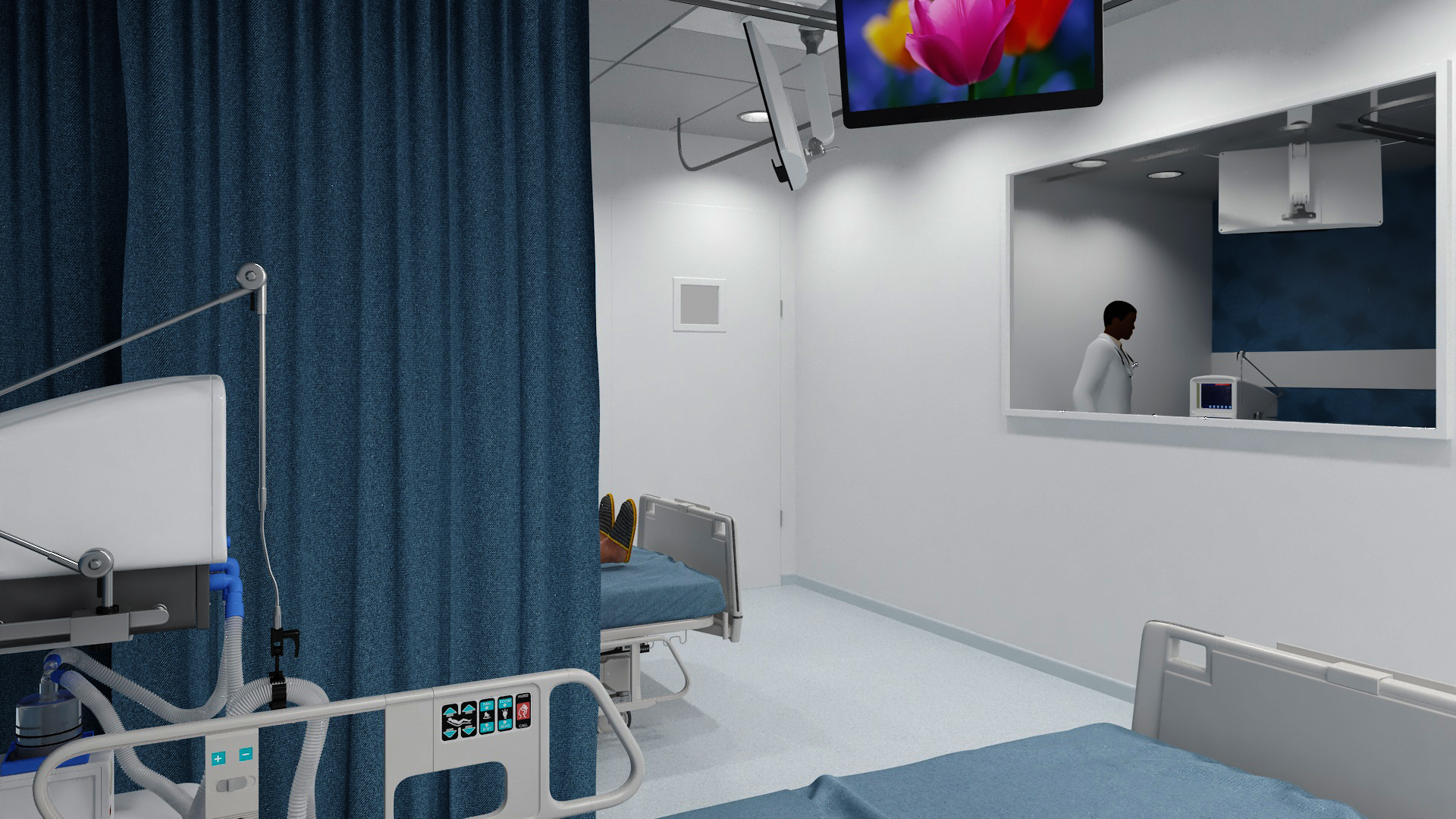 Modern Hospital Room with Patient and Doctor 3D model