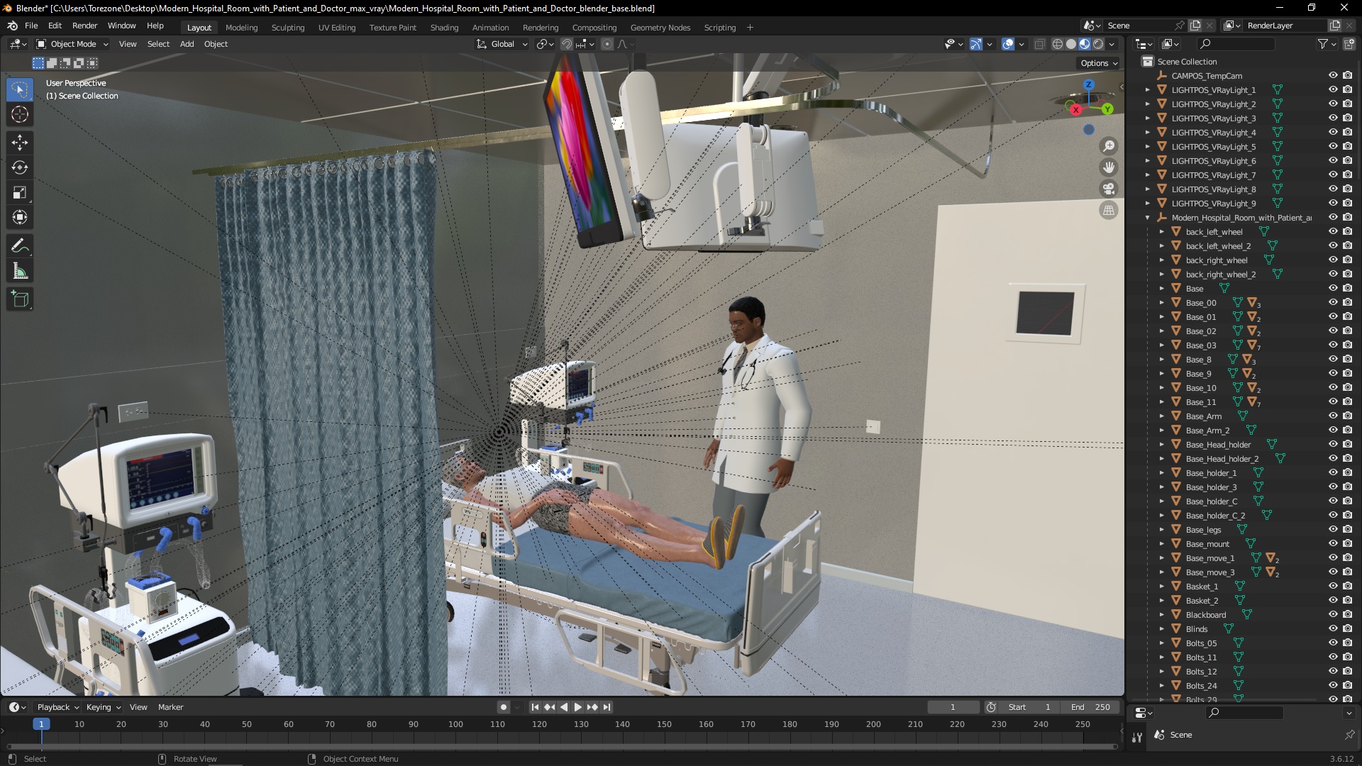 Modern Hospital Room with Patient and Doctor 3D model