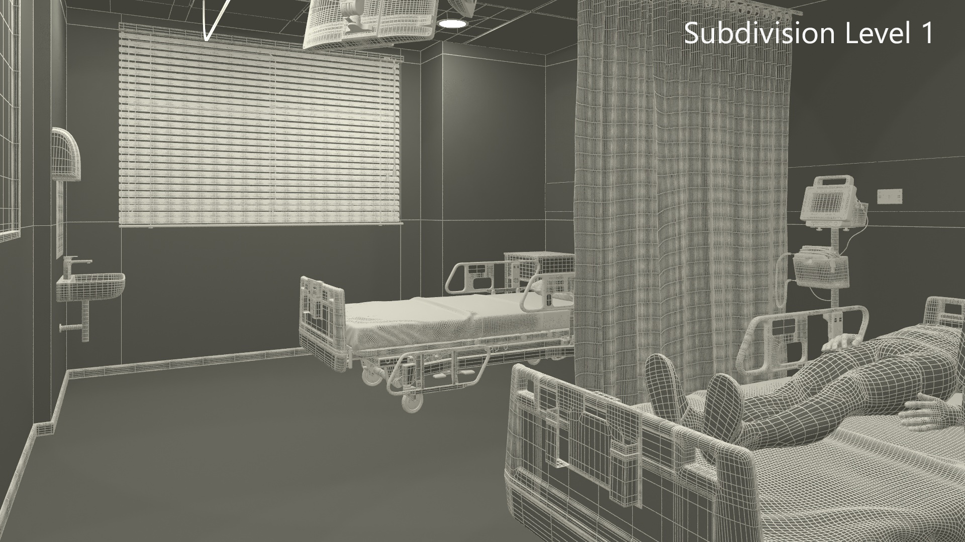 Modern Hospital Room with Patient and Doctor 3D model