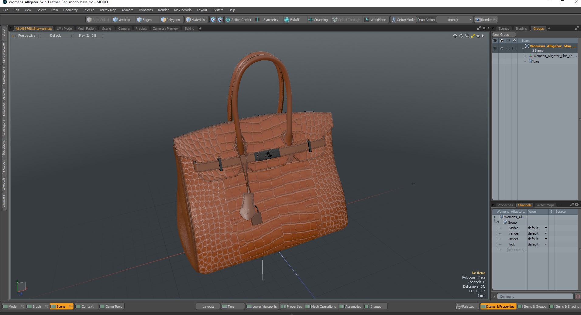 3D Womens Alligator Skin Leather Bag model