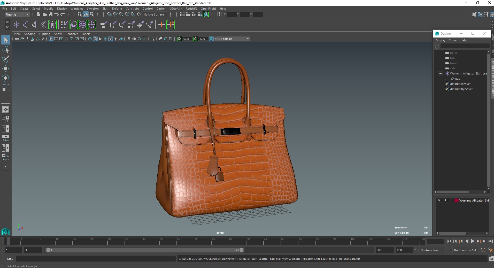 3D Womens Alligator Skin Leather Bag model