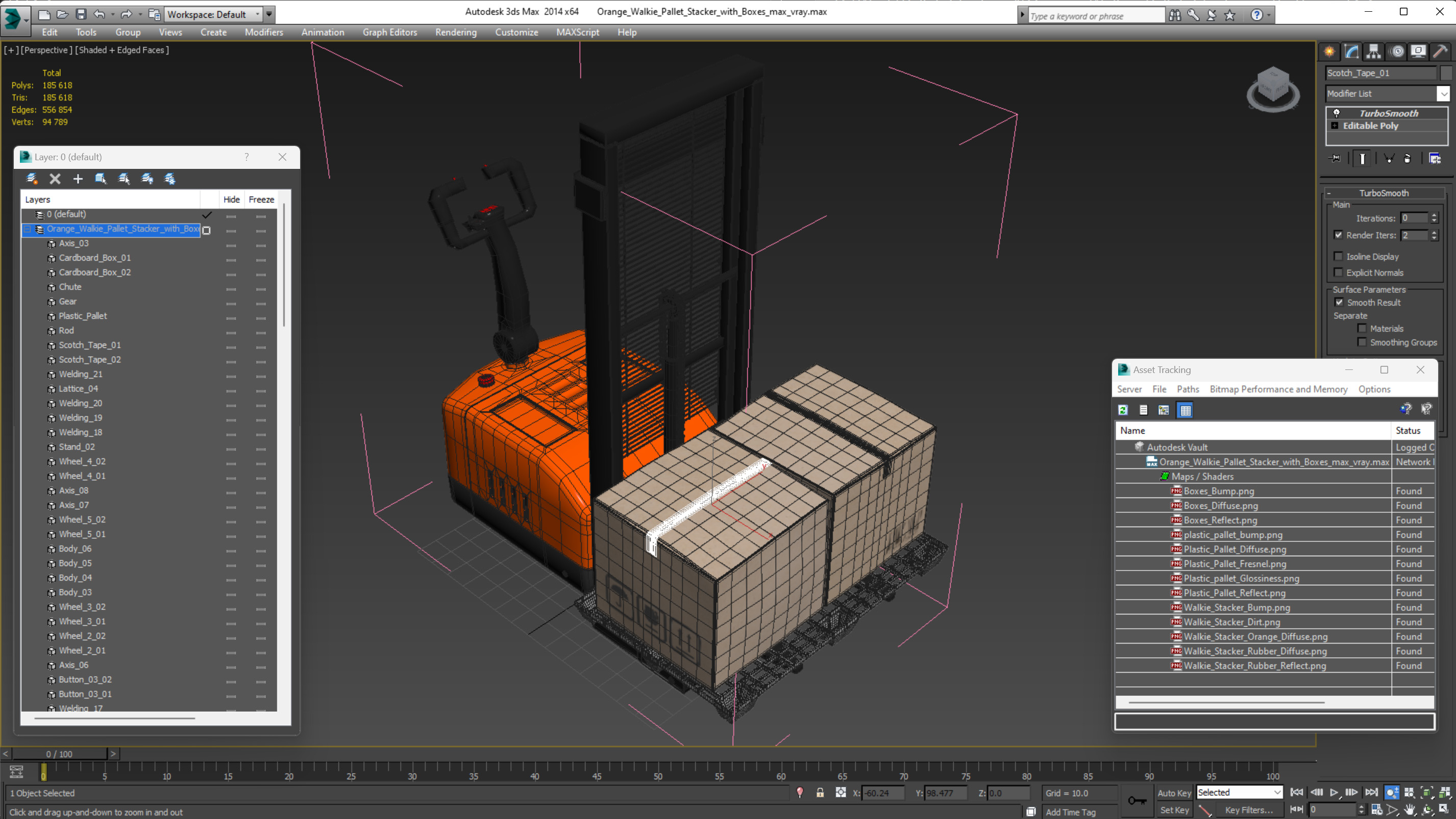 Orange Walkie Pallet Stacker with Boxes 3D model