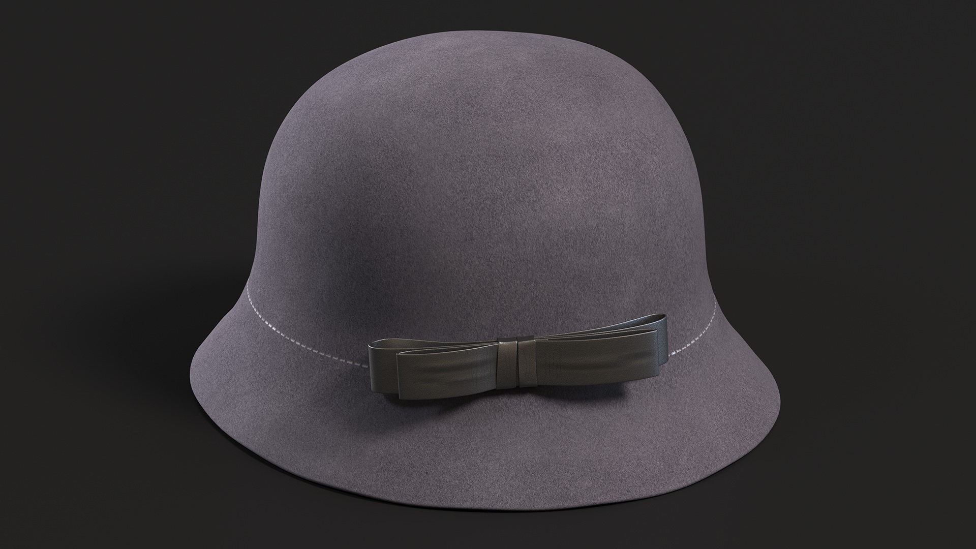 Womens Wool Grey Cloche Hat with Black Bow 3D