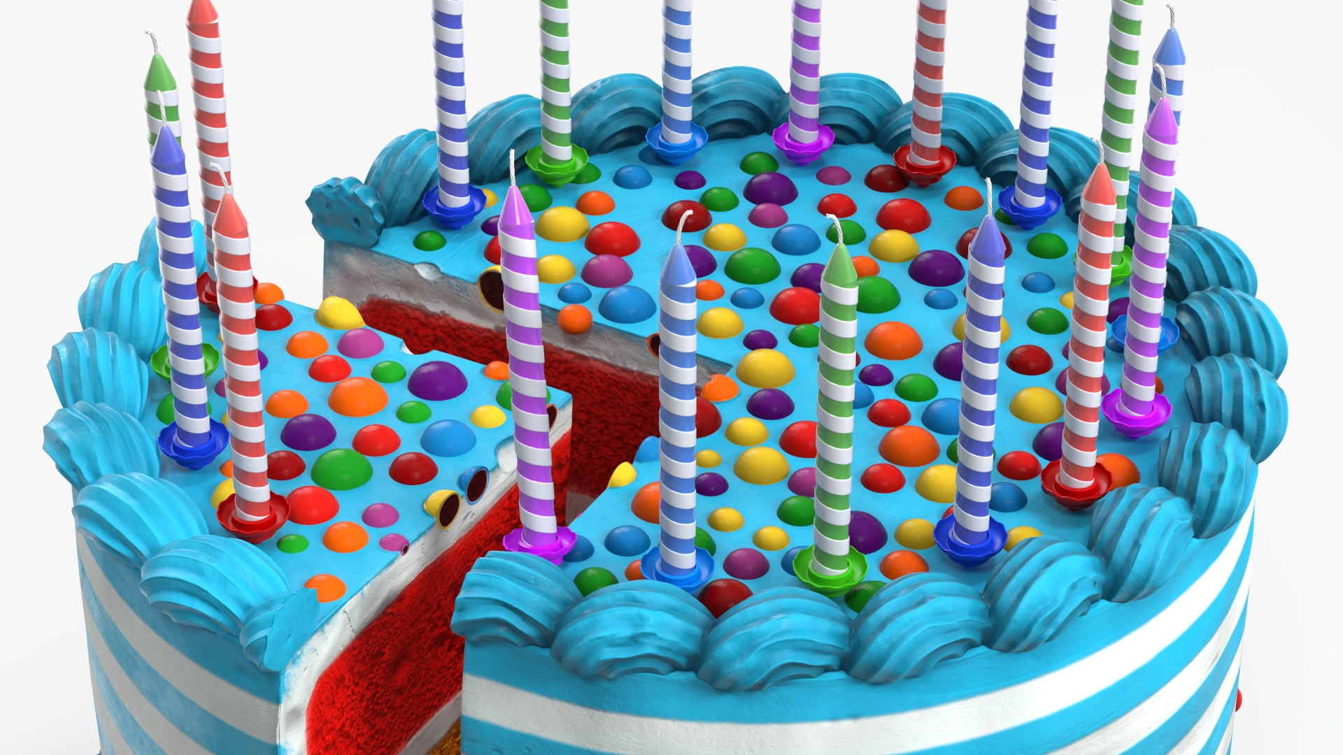 3D model Birthday Cake with Candles and Slice Cut