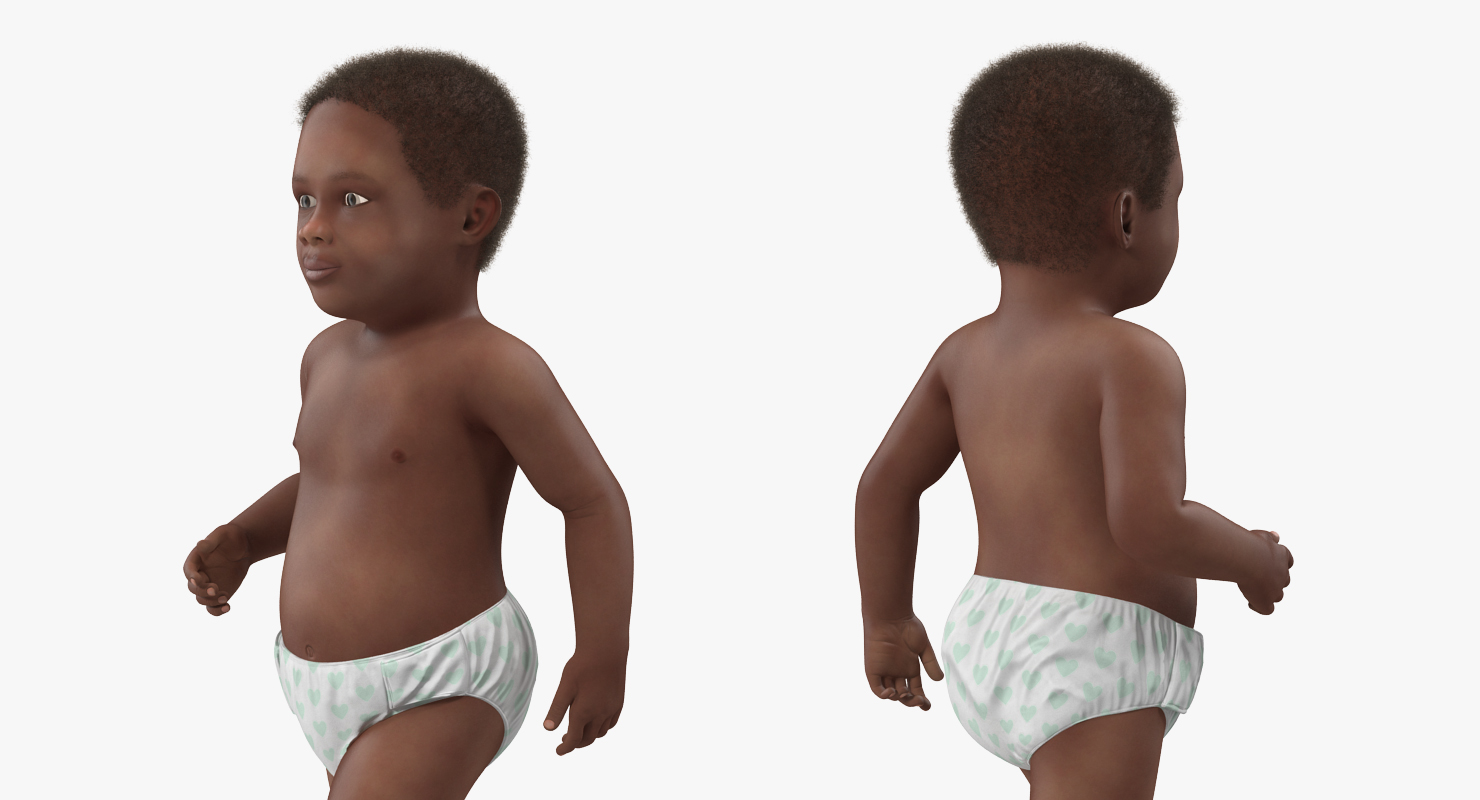 3D African American Baby Walking with Fur model