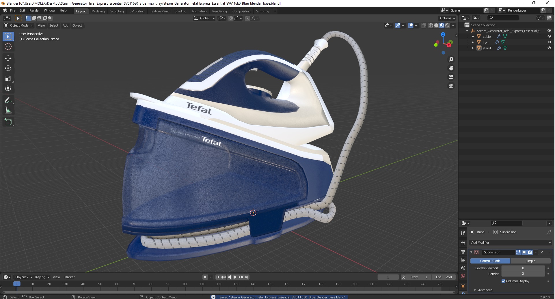3D Steam Generator Tefal Express Essential SV6116E0 Blue model