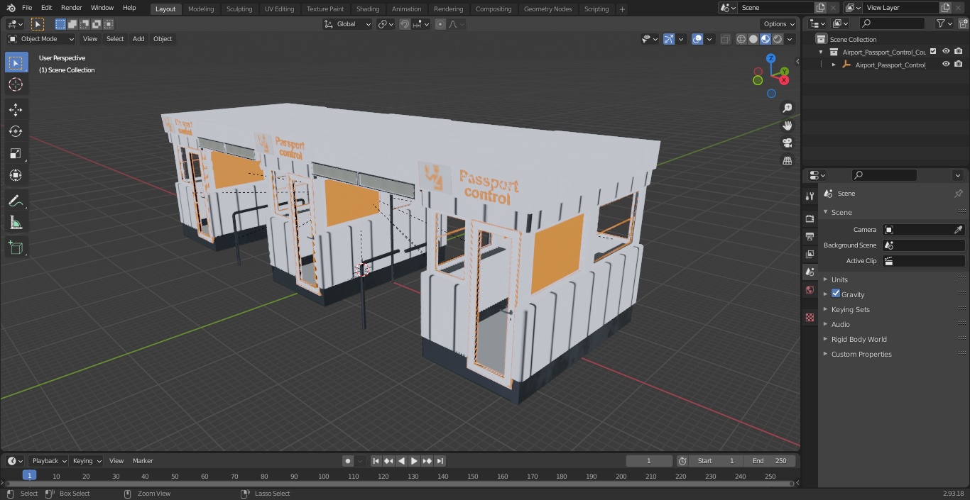 3D Airport Passport Control Counter White model