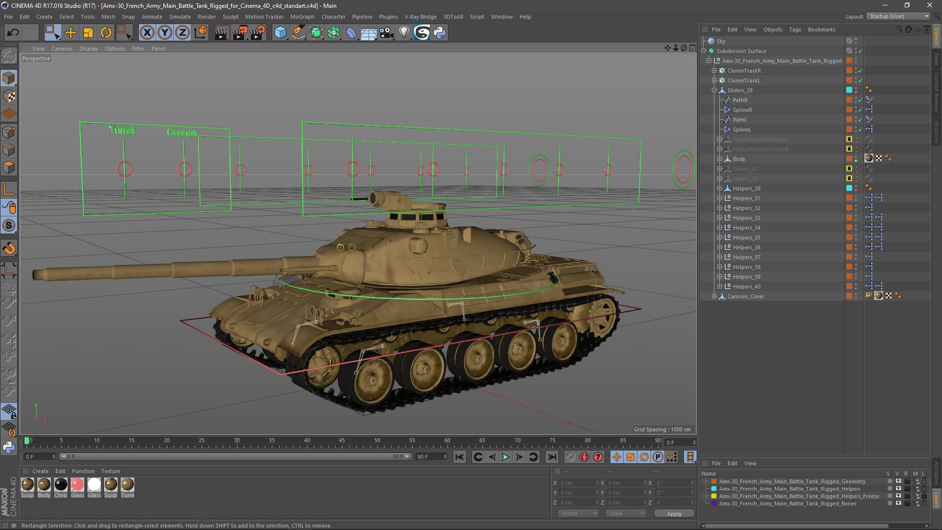 3D Amx-30 French Army Main Battle Tank Rigged for Cinema 4D